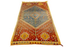 Antique Moroccan Handmade Orange Geometrical Wool Rug