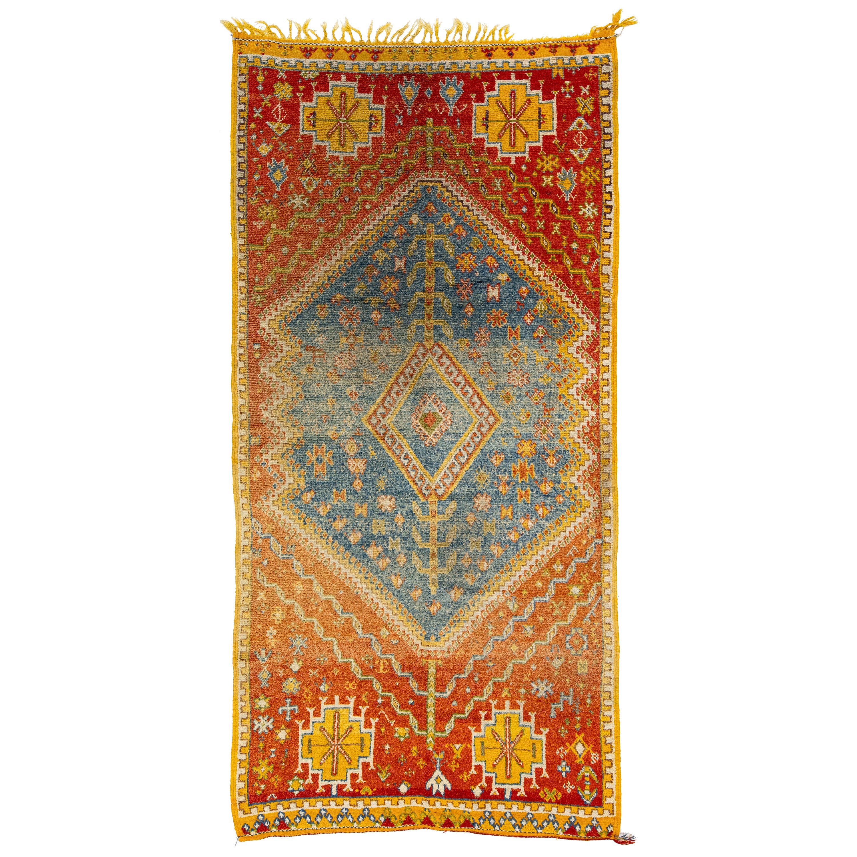 Alfombra marroquí antigua de lana geométrica naranja hecha a mano en venta