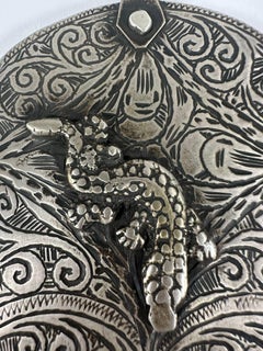Antique Moroccan Handmade Silver Hamsa with Lizard Symbol – 1880