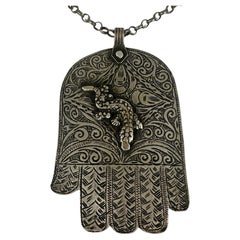 Antique Moroccan Handmade Silver Hamsa with Lizard Symbol – 1880