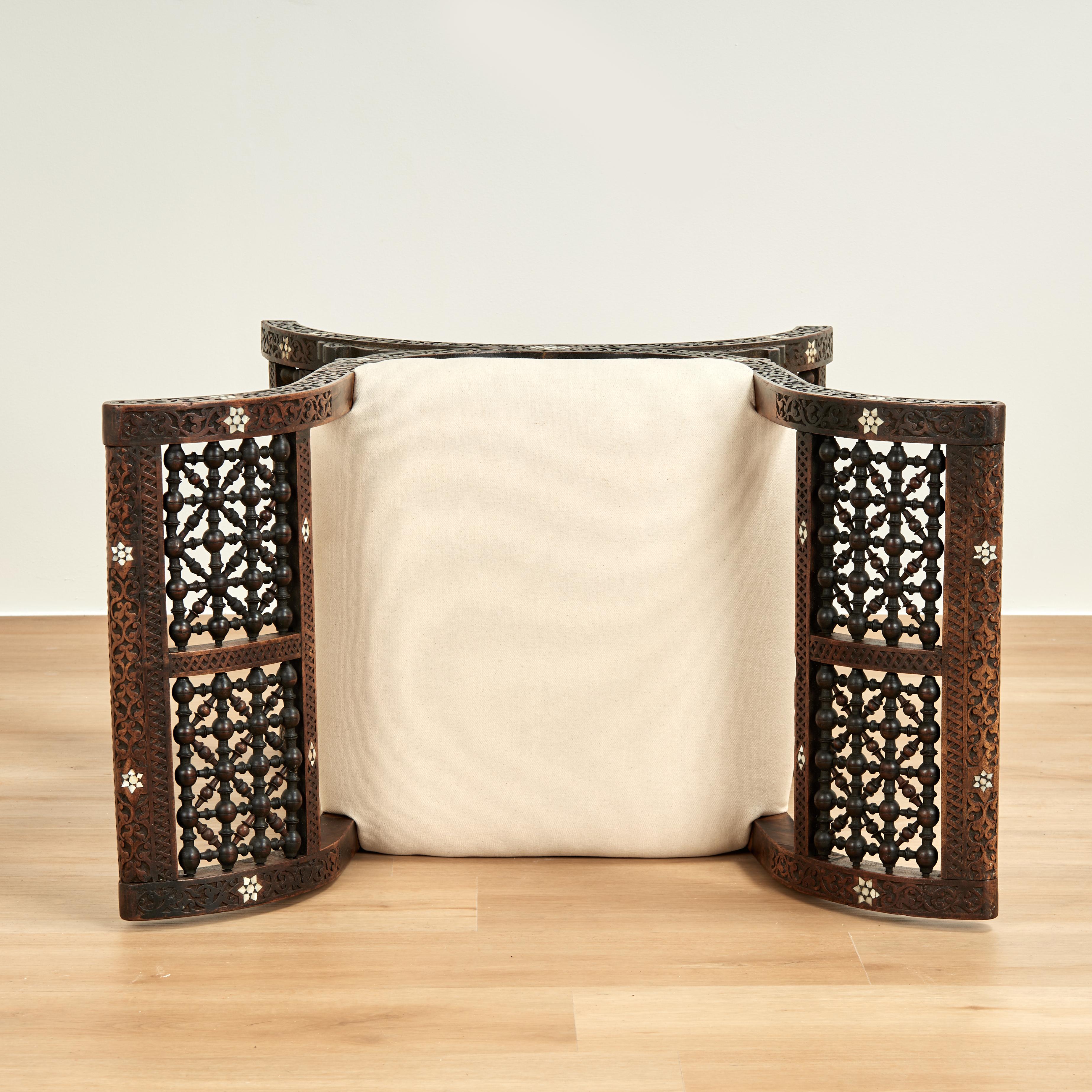 Antique Moroccan Inlaid and Carved Bench For Sale 3