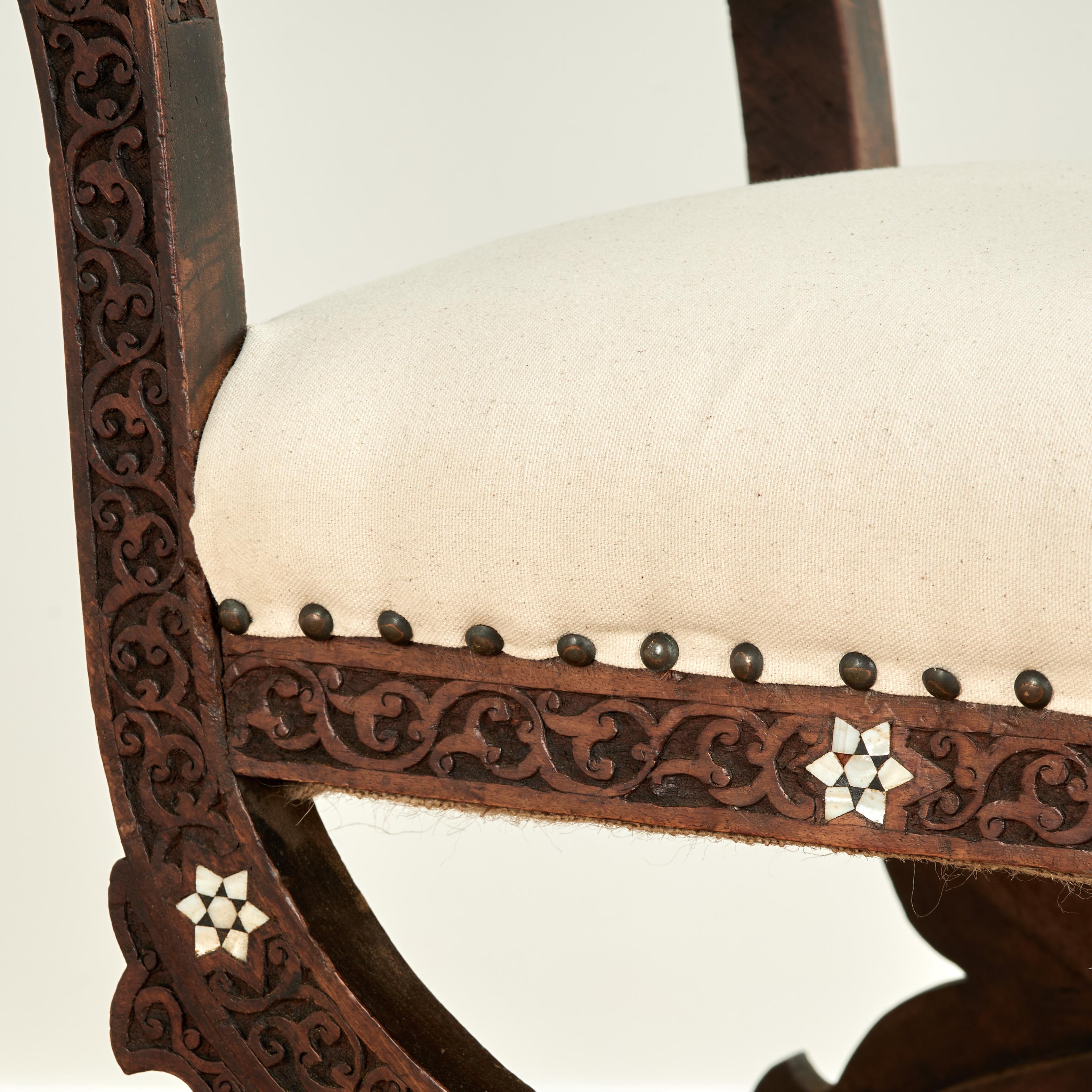 Antique Moroccan Inlaid and Carved Bench For Sale 4