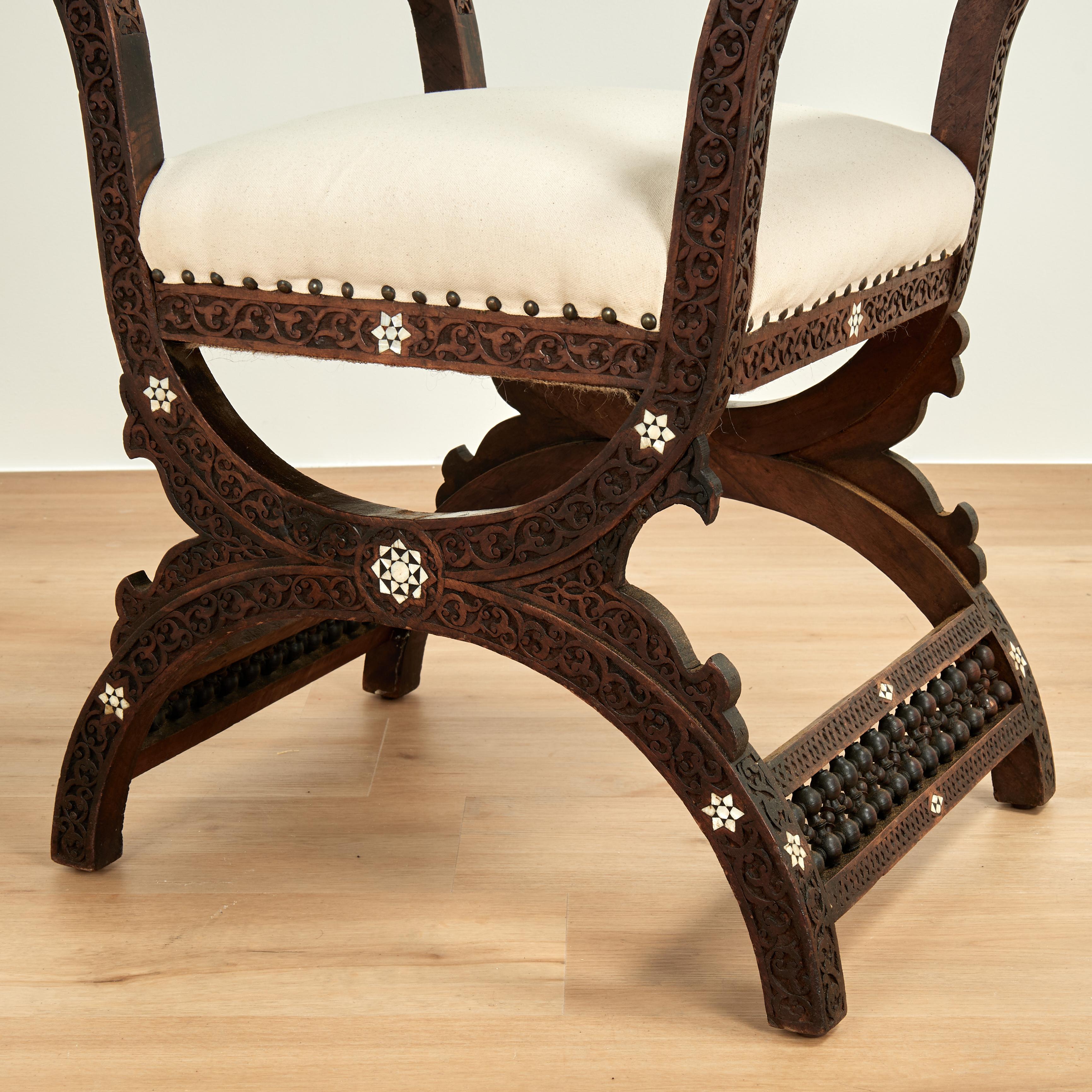 Antique Moroccan Inlaid and Carved Bench For Sale 6