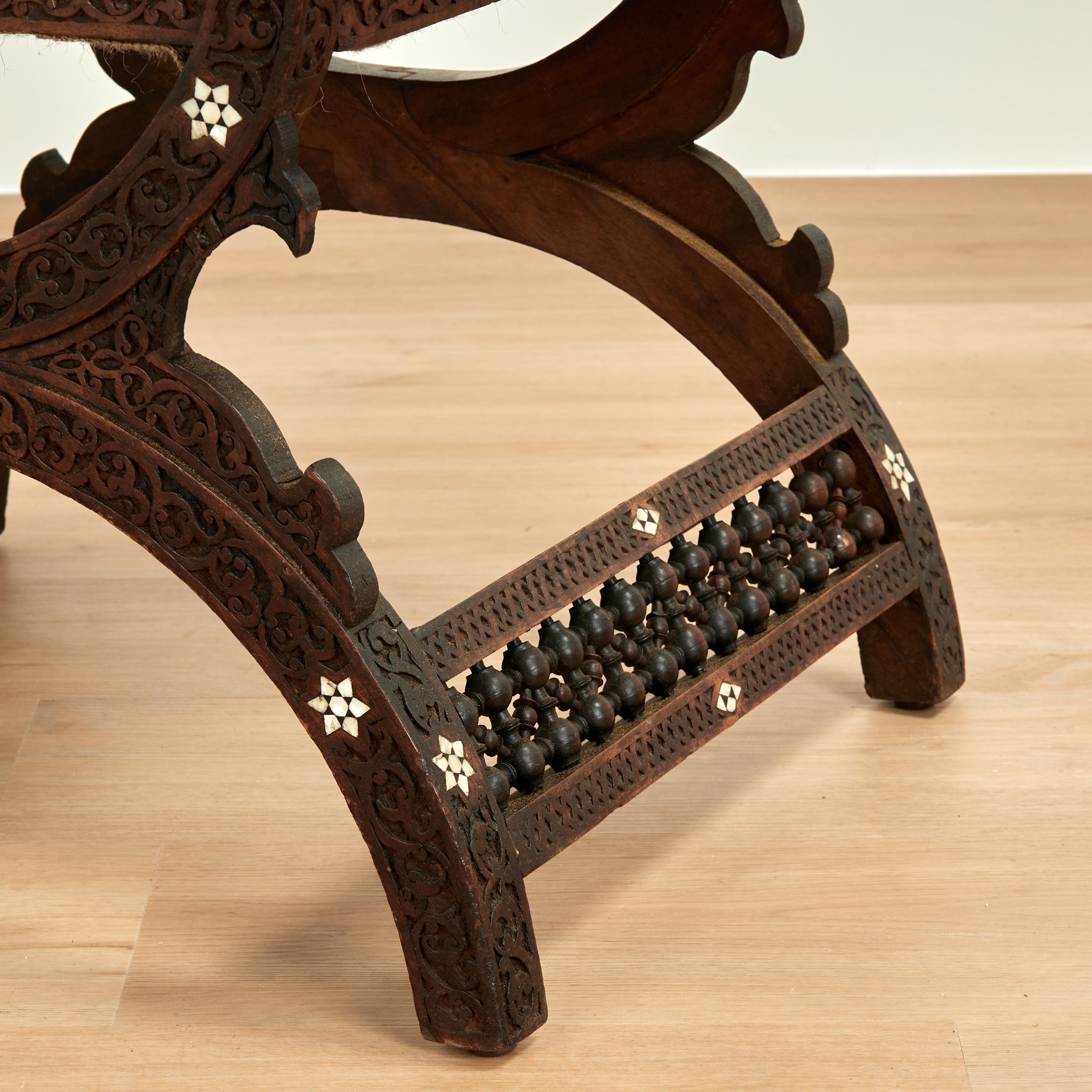 Antique Moroccan Inlaid and Carved Bench For Sale 7