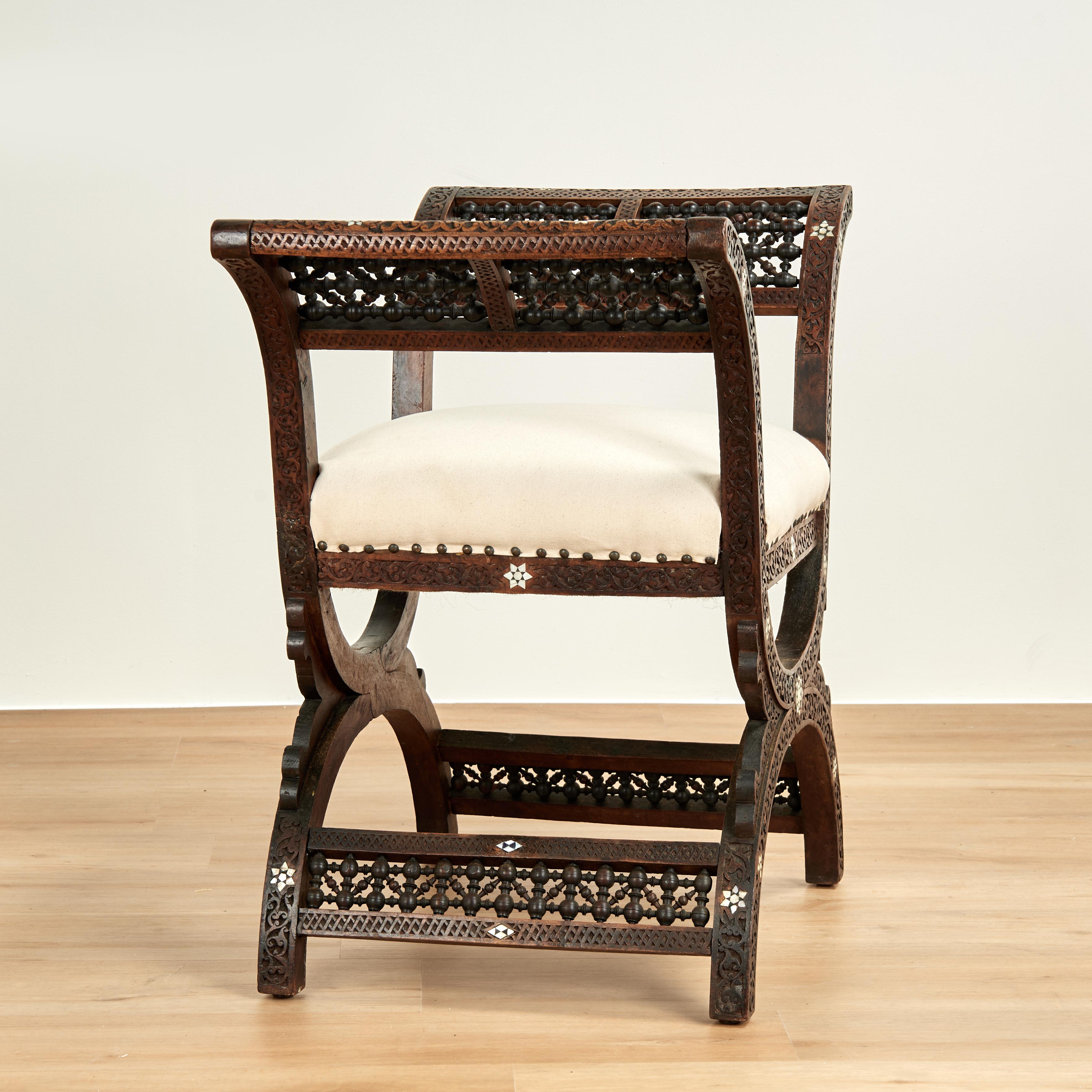 Moorish Antique Moroccan Inlaid and Carved Bench For Sale