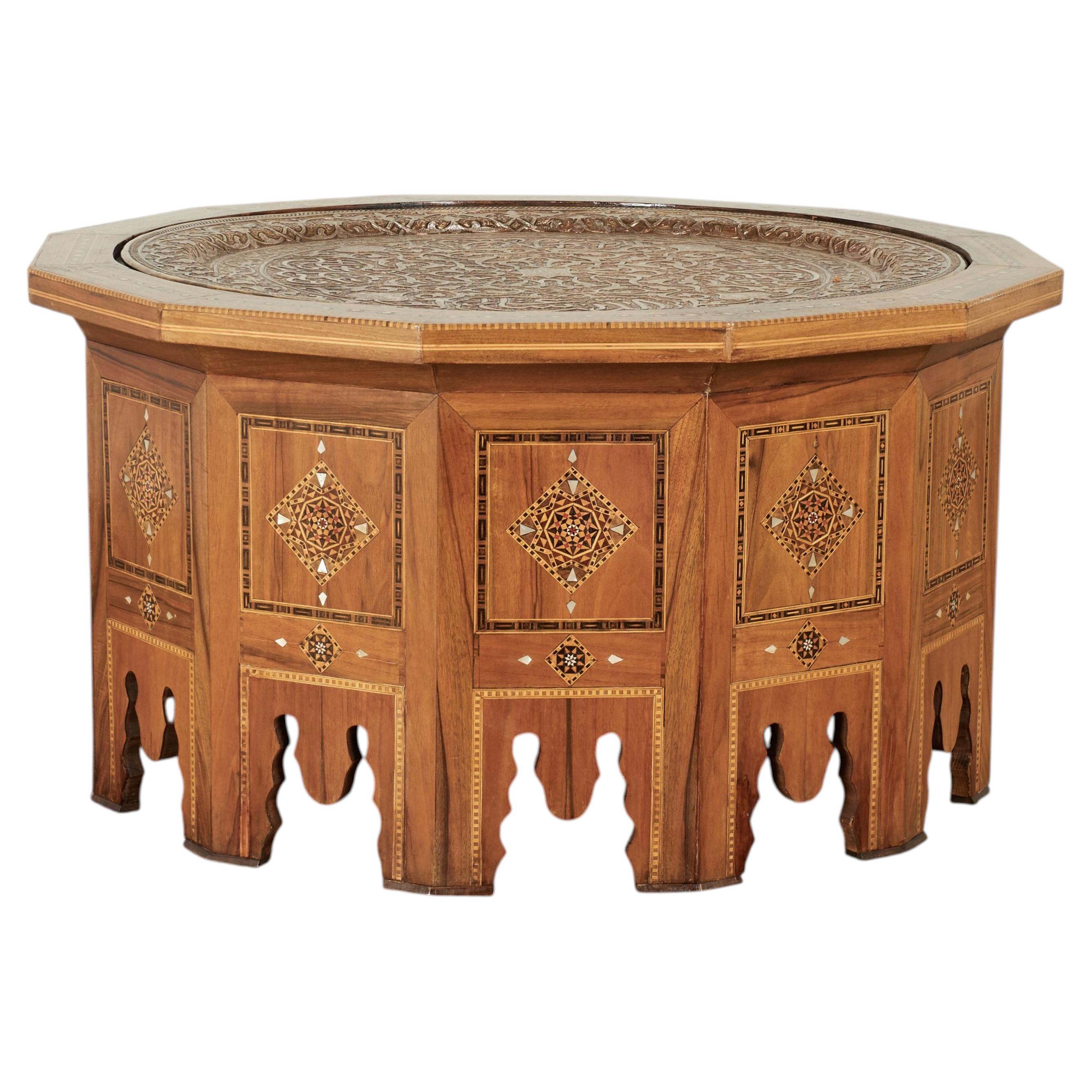 Antique Moroccan Inlaid Table with Tray Top