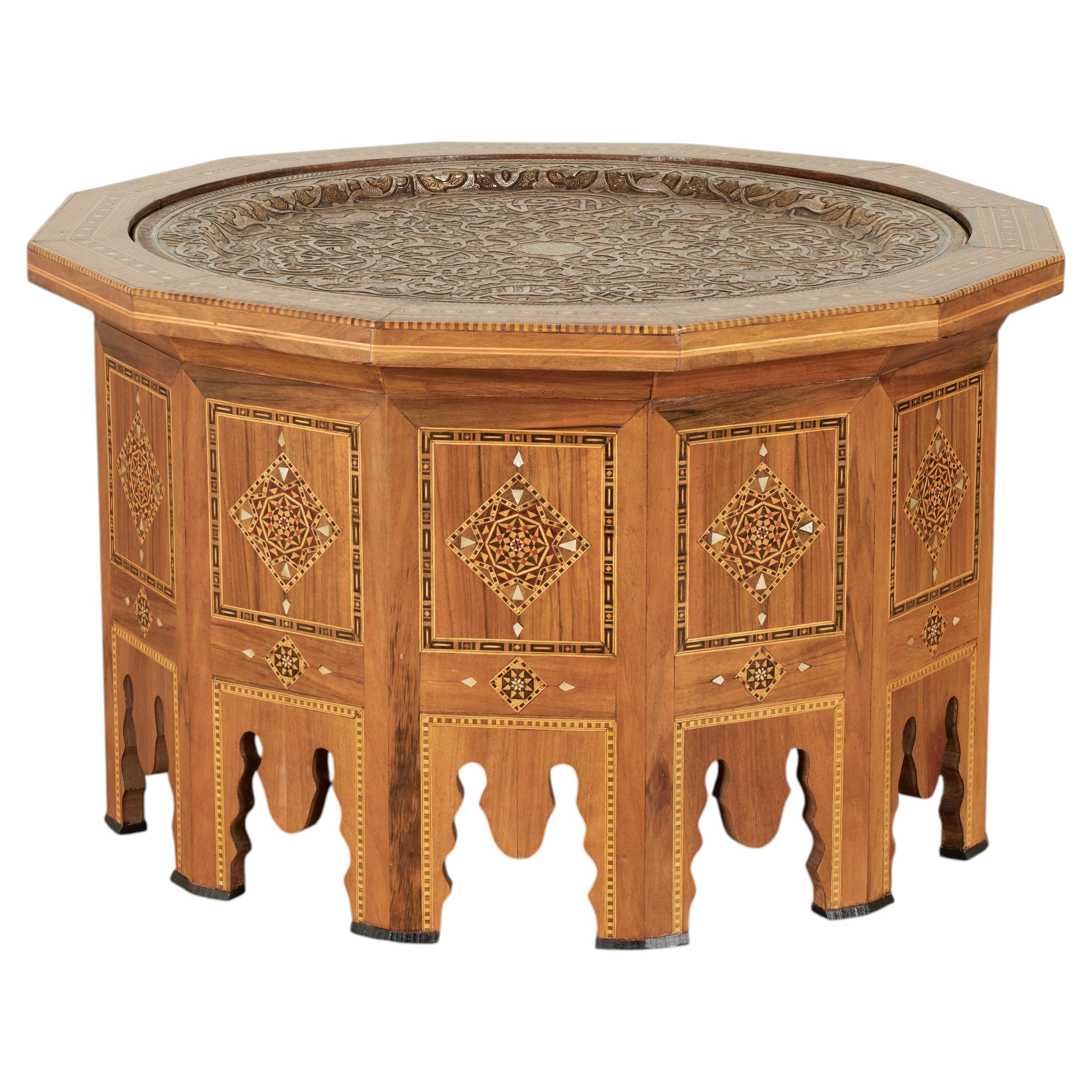 Antique Moroccan Inlaid Table with Tray Top For Sale