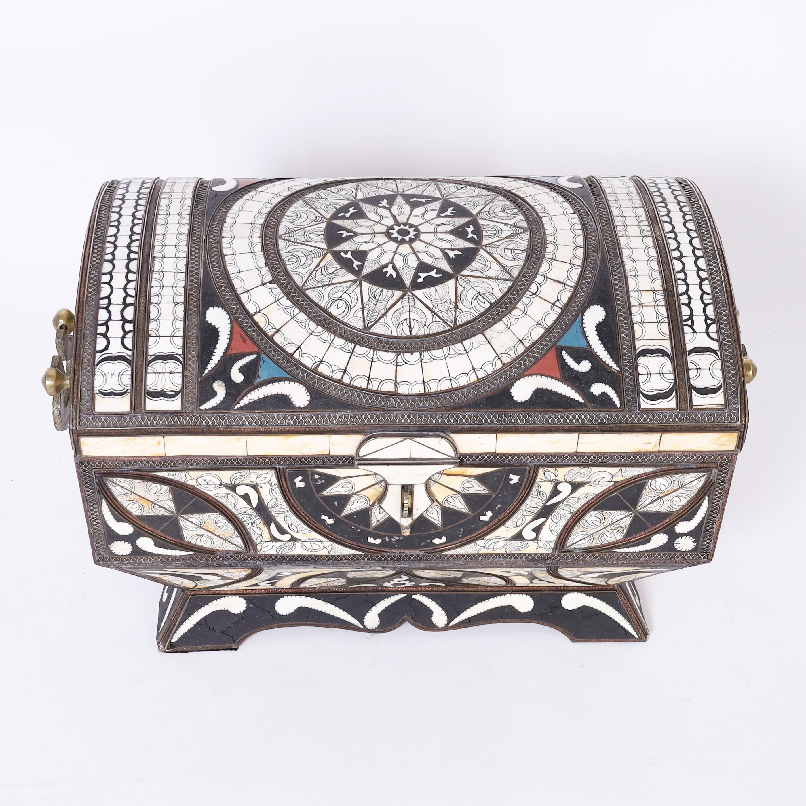 Inlay Antique Moroccan Inlaid Treasure Chest For Sale