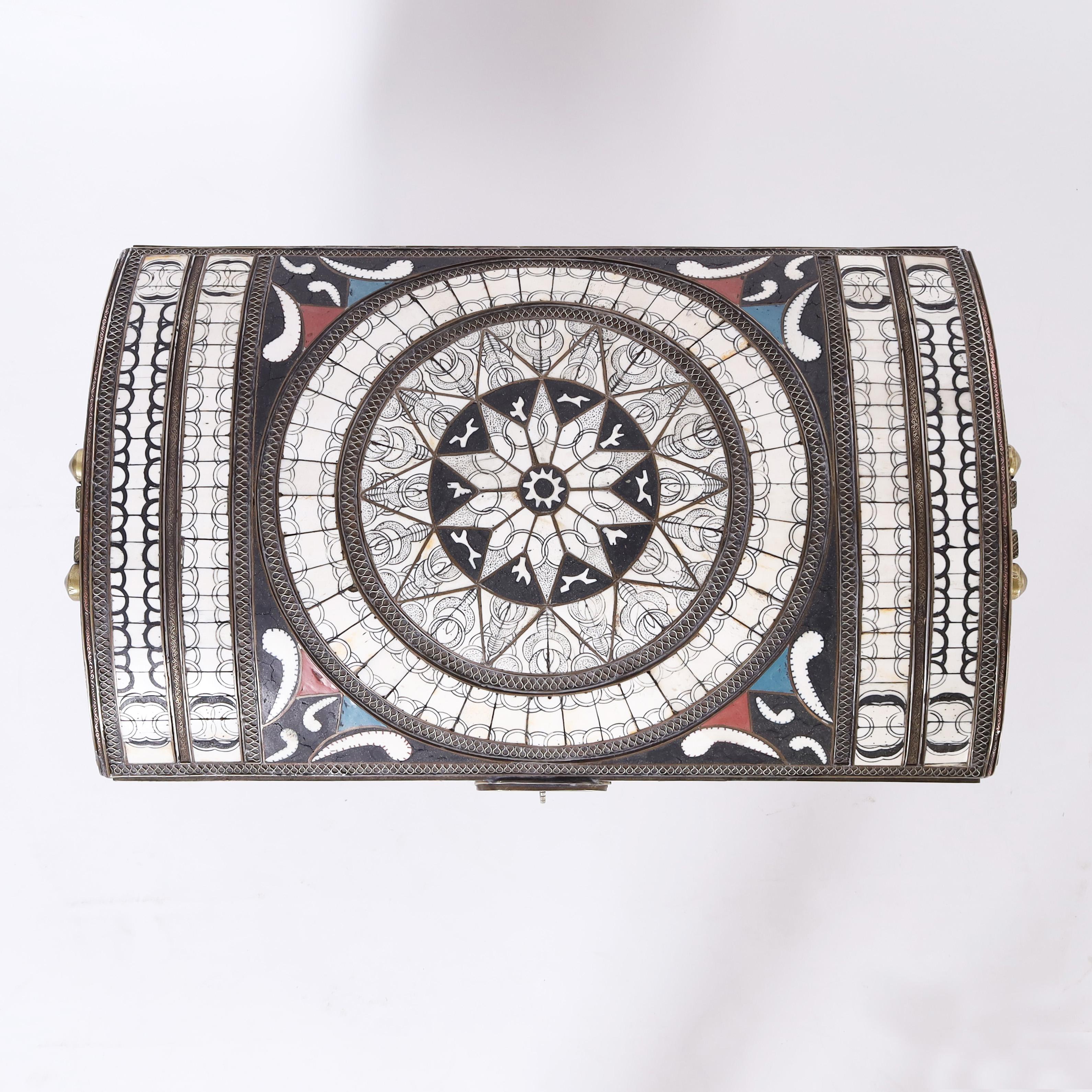Antique Moroccan Inlaid Treasure Chest In Good Condition In Palm Beach, FL