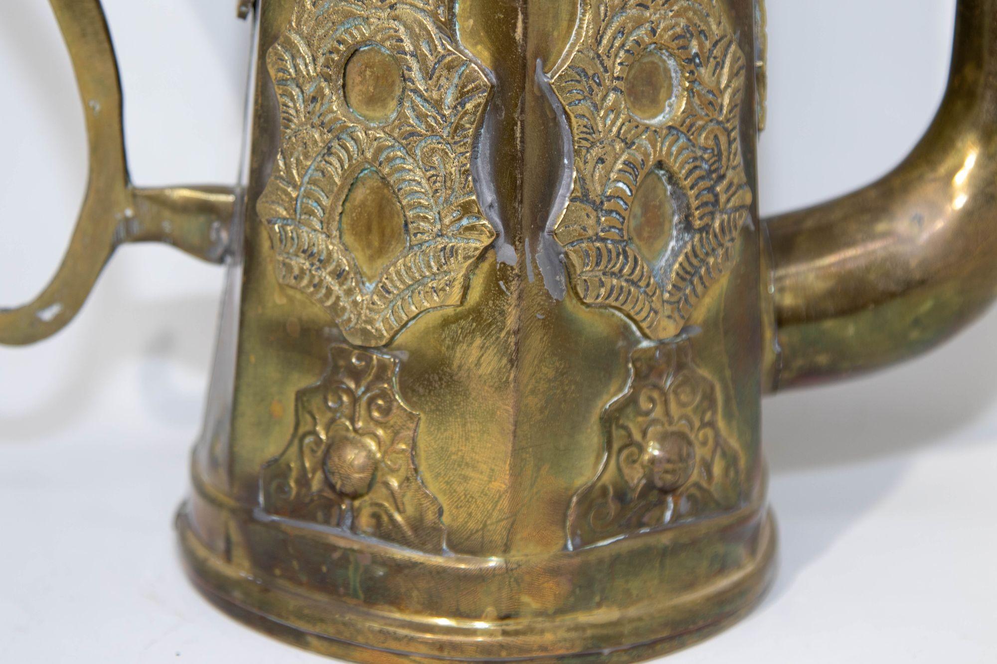 Hammered Antique Moroccan Islamic Brass Coffee Pot Dallah