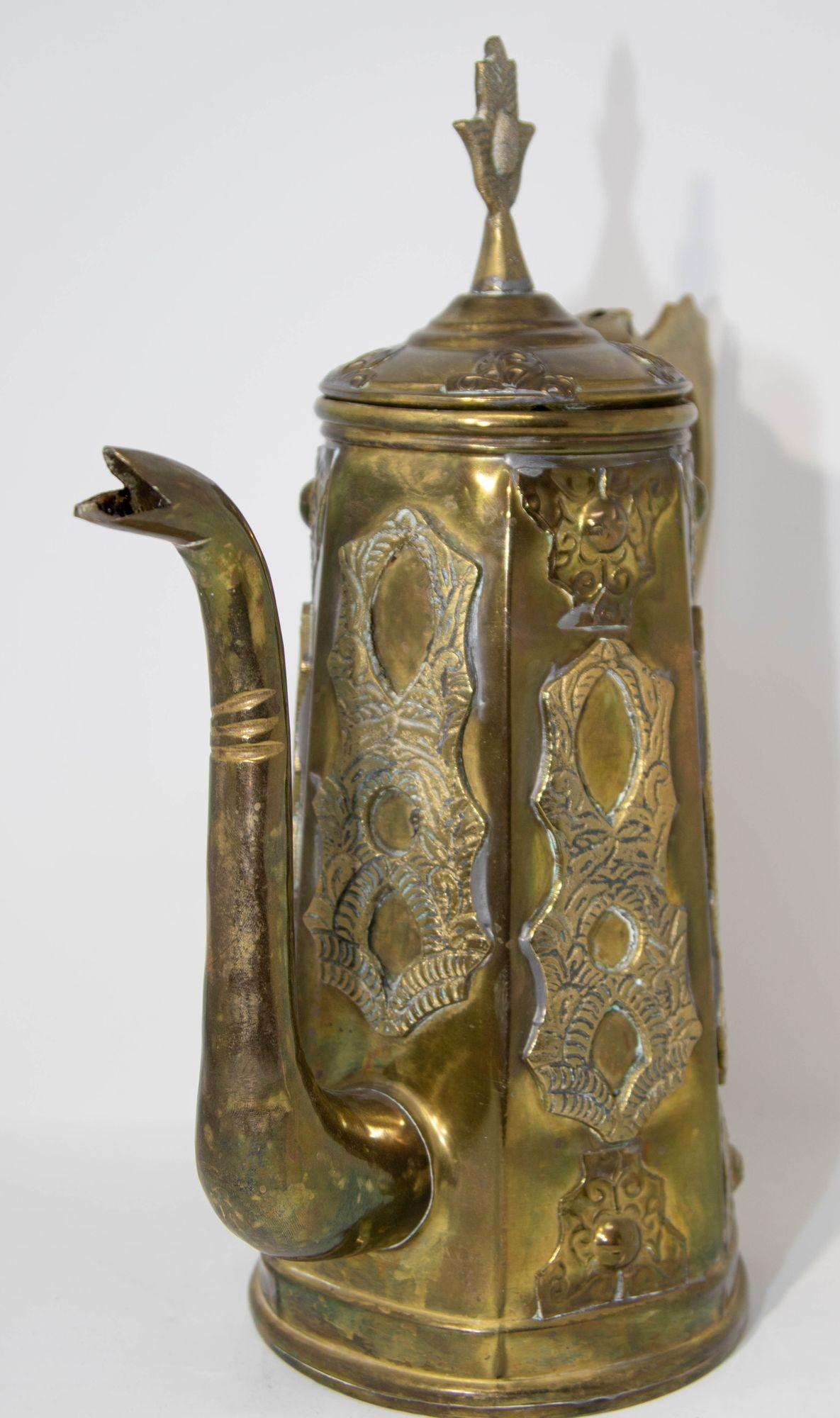 20th Century Antique Moroccan Islamic Brass Coffee Pot Dallah