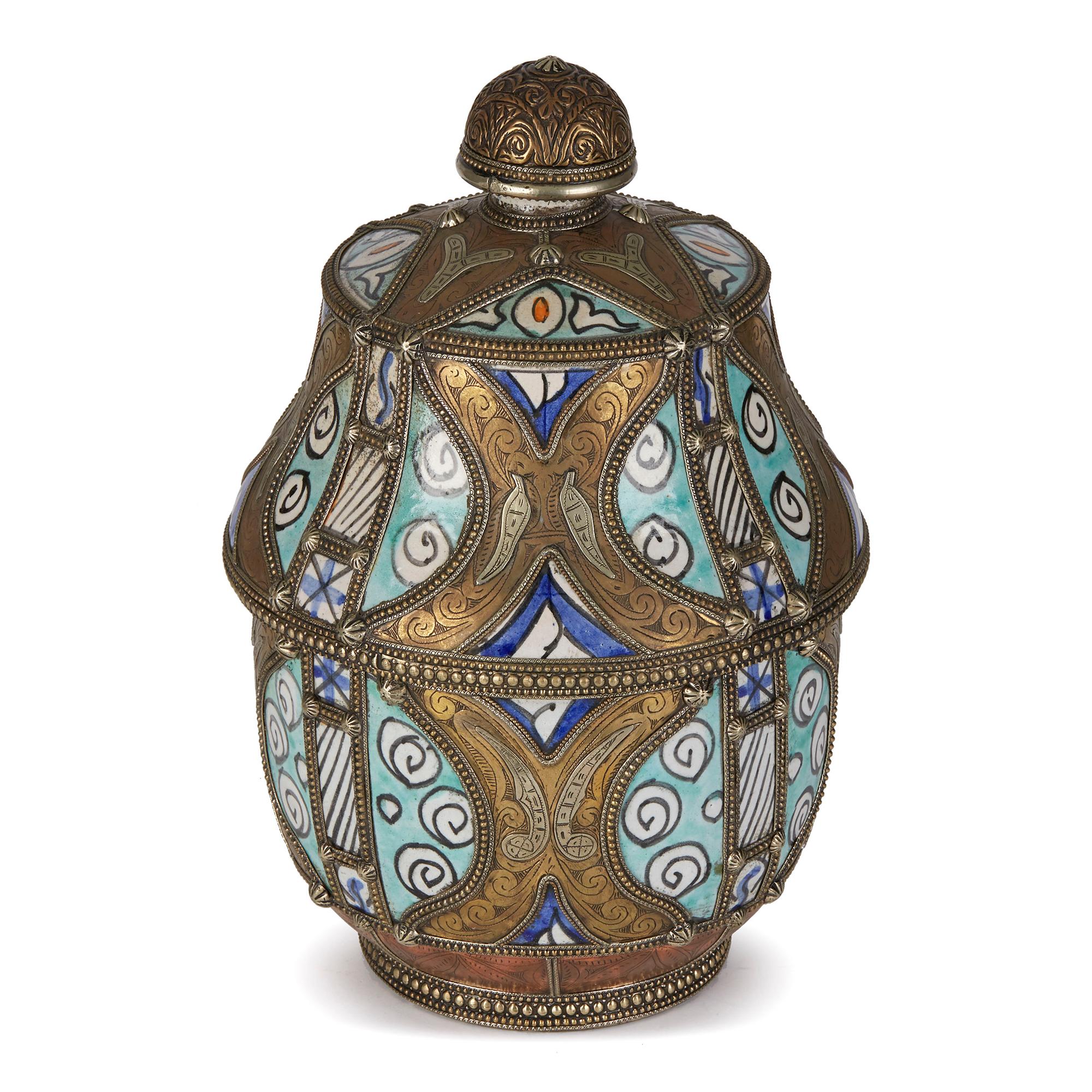 Antique Moroccan Jobbana Ceramic Lidded Butter Pot For Sale 1