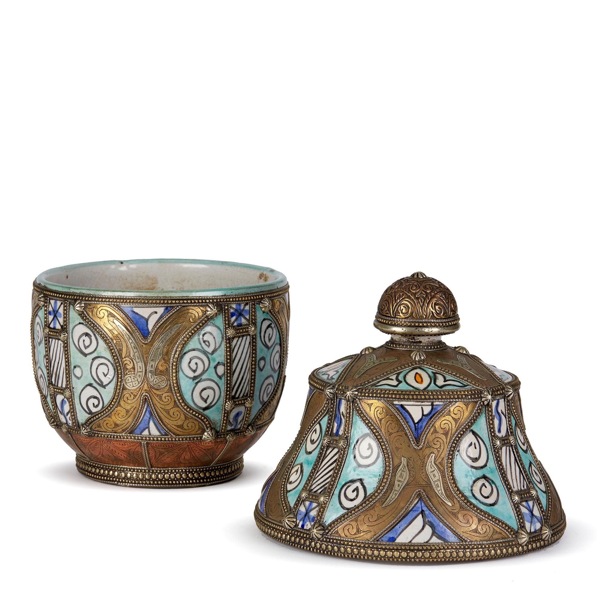 Antique Moroccan Jobbana Ceramic Lidded Butter Pot For Sale 4