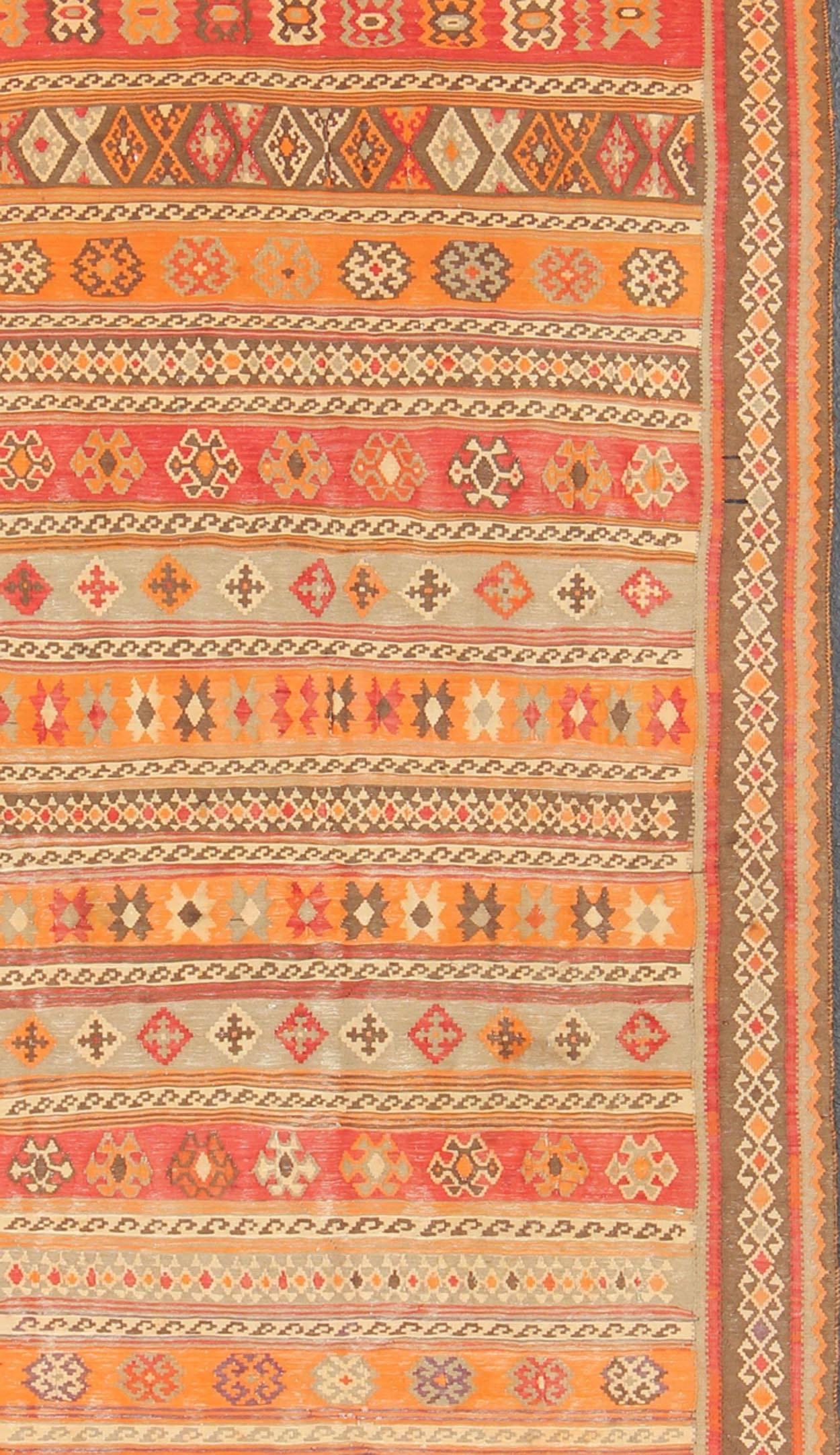 Antique Moroccan Kilim with Embroidery in Red, Orange, Gray and Brown In Good Condition For Sale In Atlanta, GA