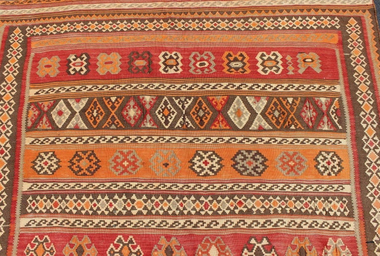 Antique Moroccan Kilim with Embroidery in Red, Orange, Gray and Brown For Sale at 1stDibs