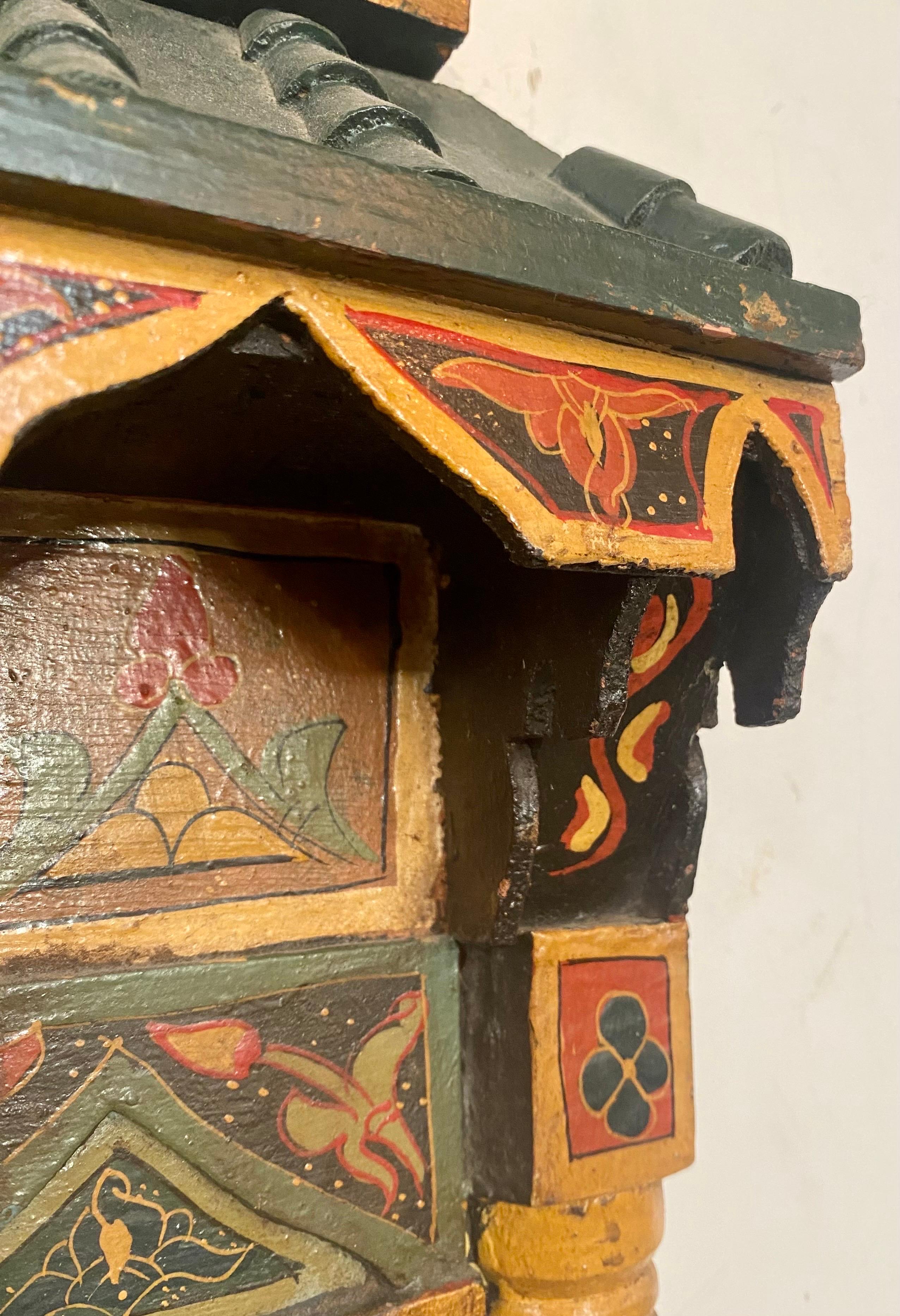 Wood Antique Moroccan Moorish Hand painted Wall Door Sculpture or Mirror Frame For Sale