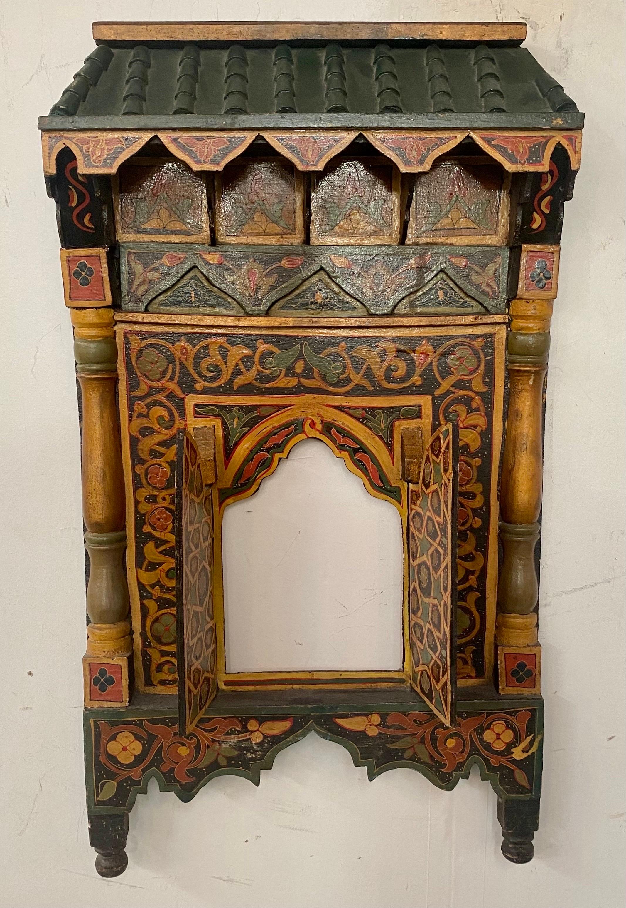 Antique Moroccan Moorish Hand painted Wall Door Sculpture or Mirror Frame For Sale 2