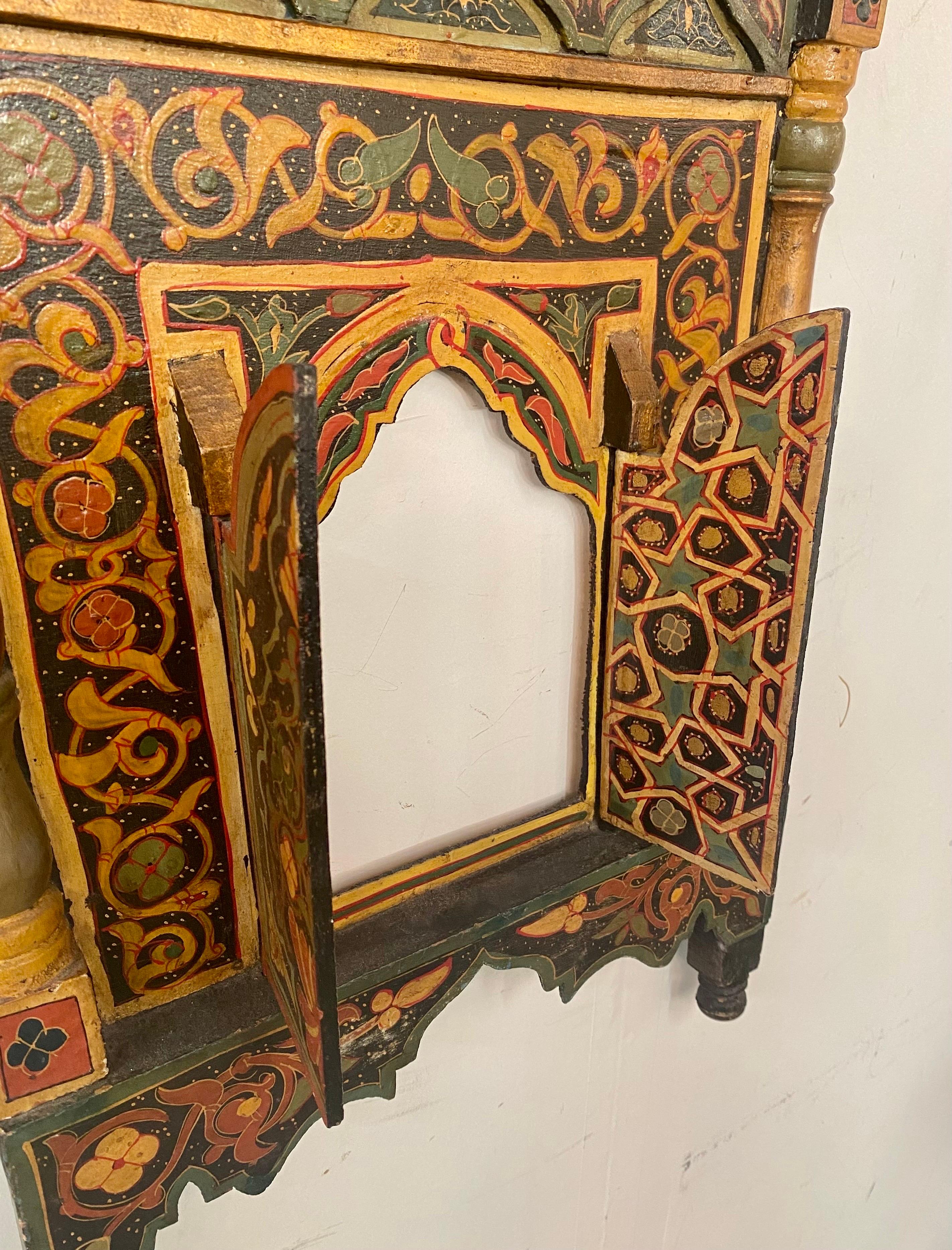 Antique Moroccan Moorish Hand painted Wall Door Sculpture or Mirror Frame For Sale 3