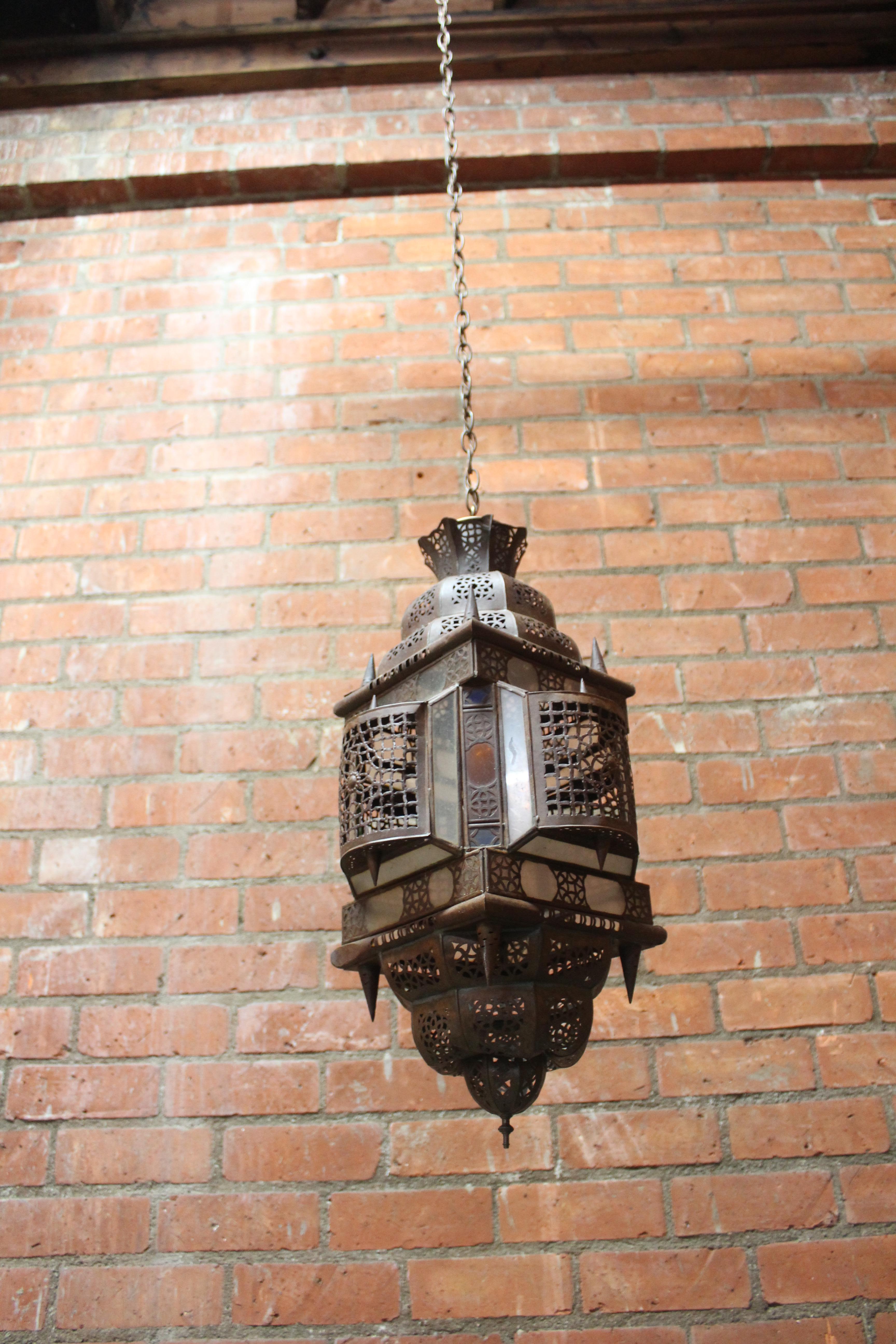 Metal Antique Moroccan Moorish Hanging Lantern Pendant Light