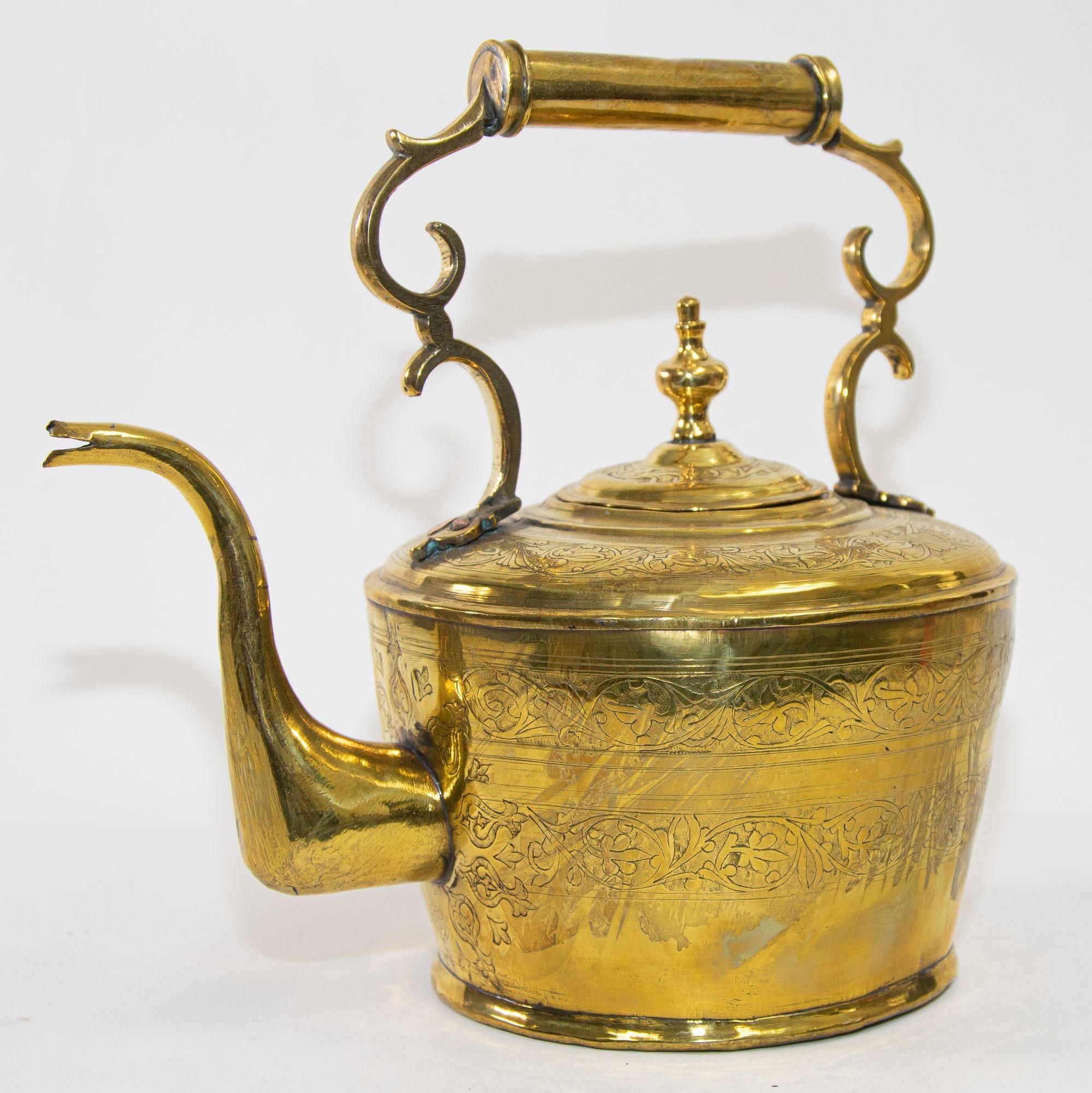 Antique Moroccan Moorish Large Heavy Solid Brass Kettle, 19th C 14