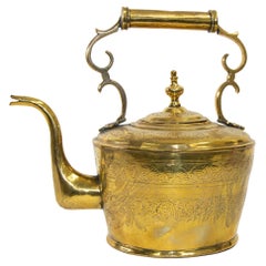 Antique Moroccan Moorish Large Heavy Solid Brass Kettle, 19th C
