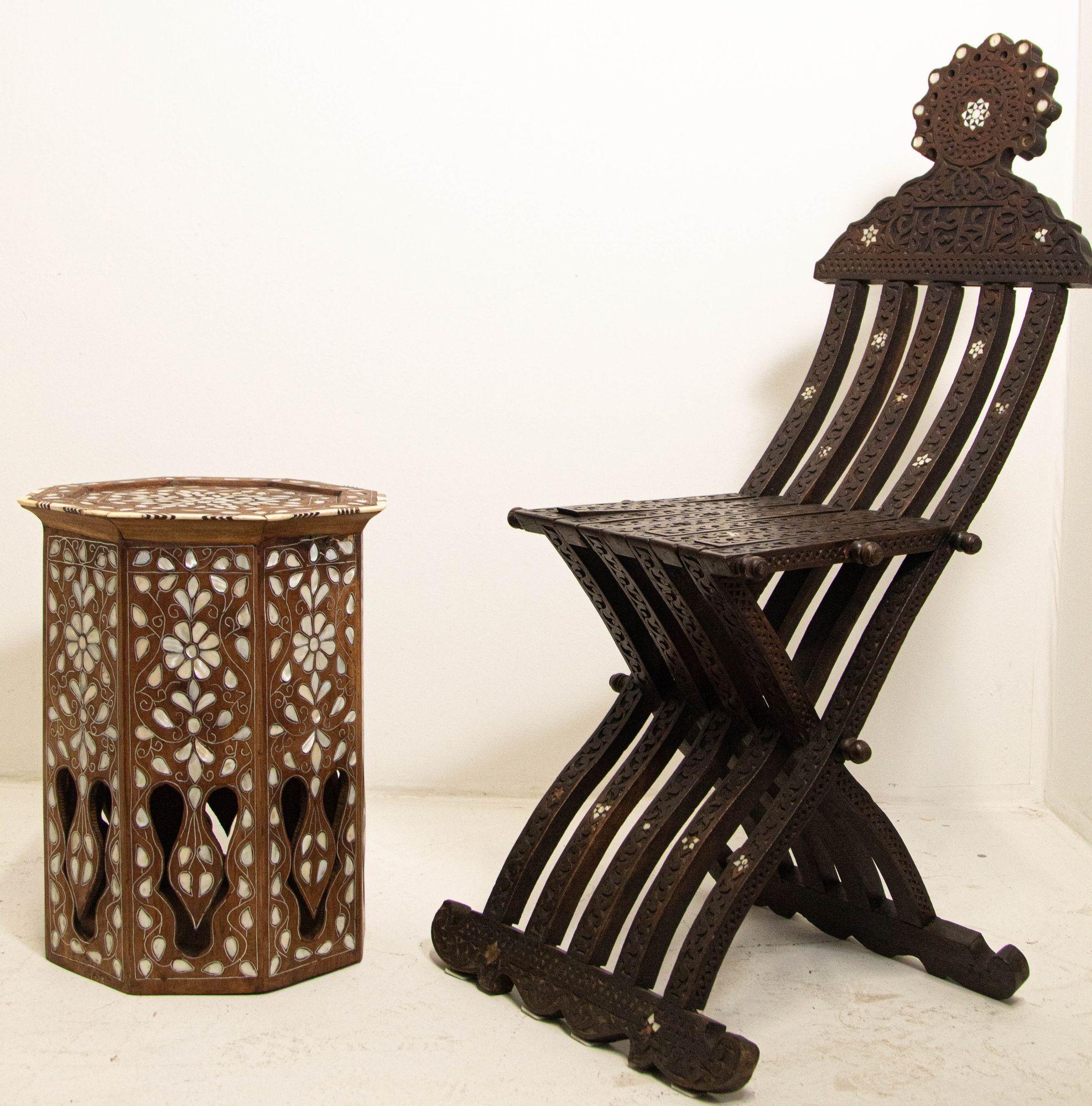Antique 1890 Moroccan Moorish Side Table with Octagonal Top 10
