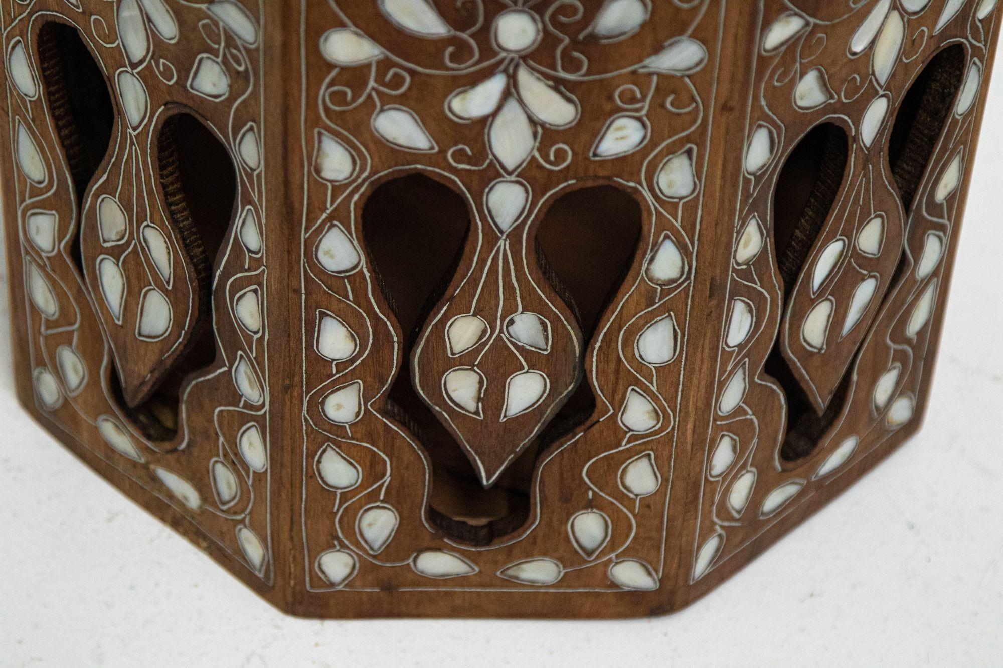 Hand-Carved Antique 1890 Moroccan Moorish Side Table with Octagonal Top