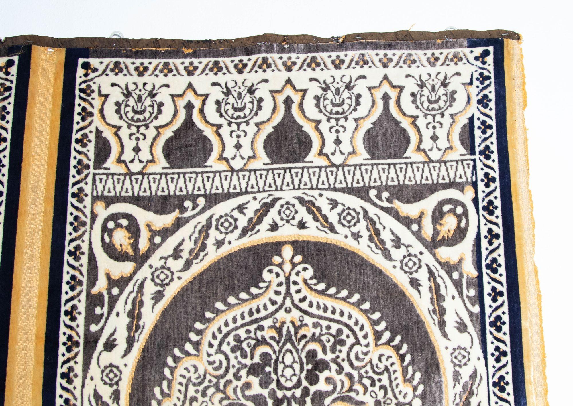 Hand-Woven Antique Moroccan Moorish Silk Textile Tapestry Wall Hanging Hiti 19th C. For Sale