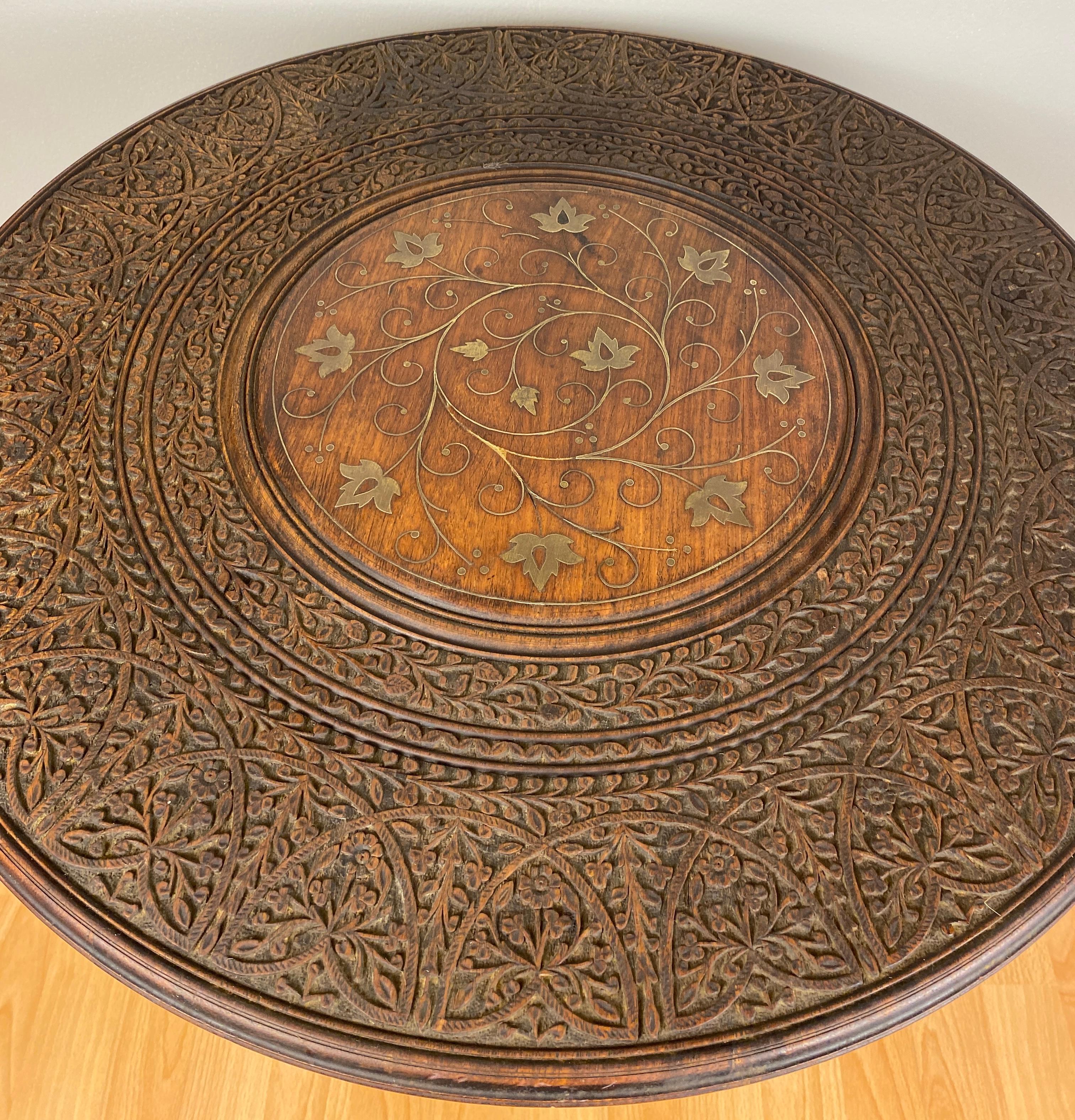20th Century Antique Moroccan Moorish Style Hand Carved Side Table 