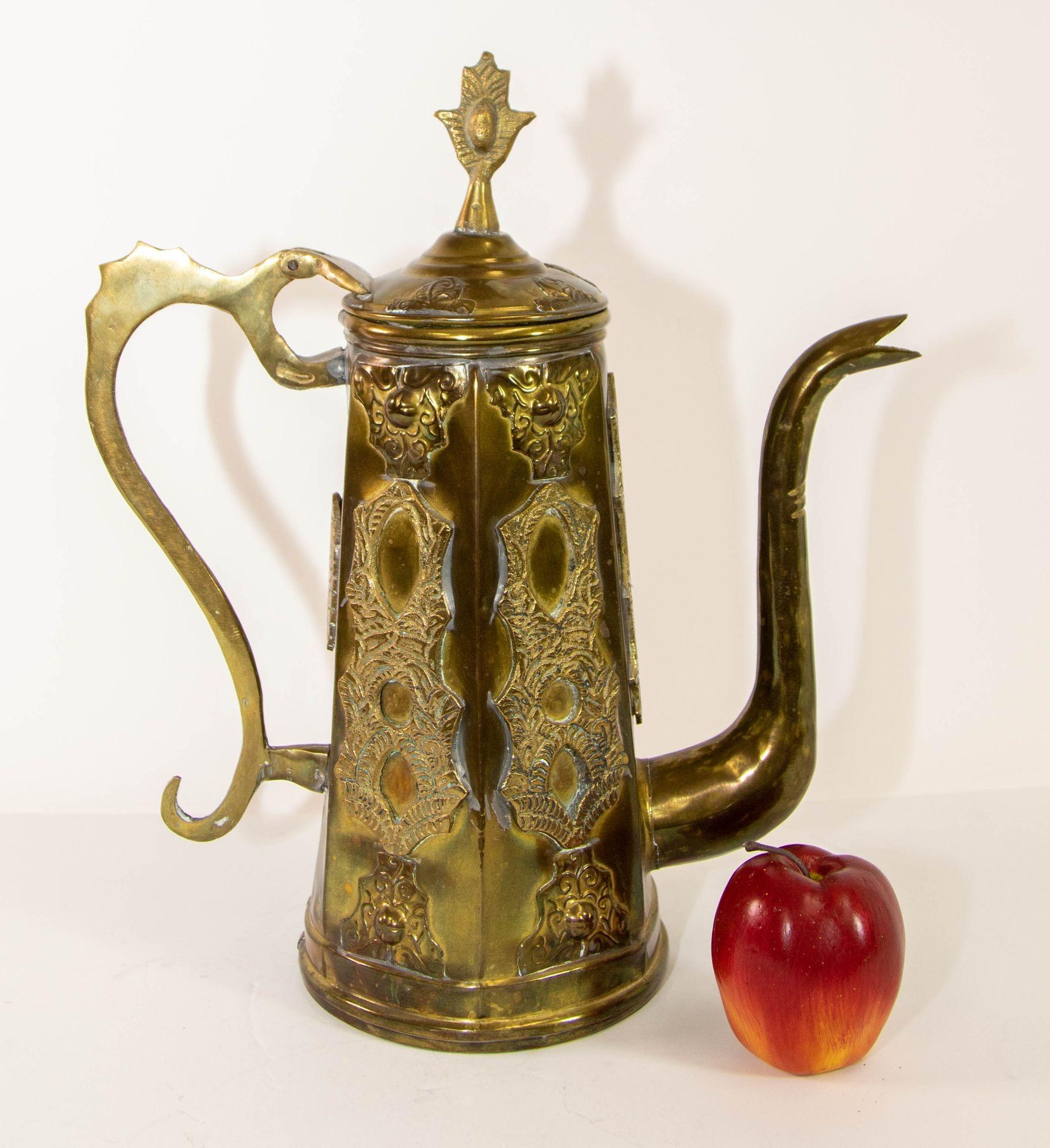 Antique Moroccan Islamic Brass Coffee Pot Dallah For Sale 4