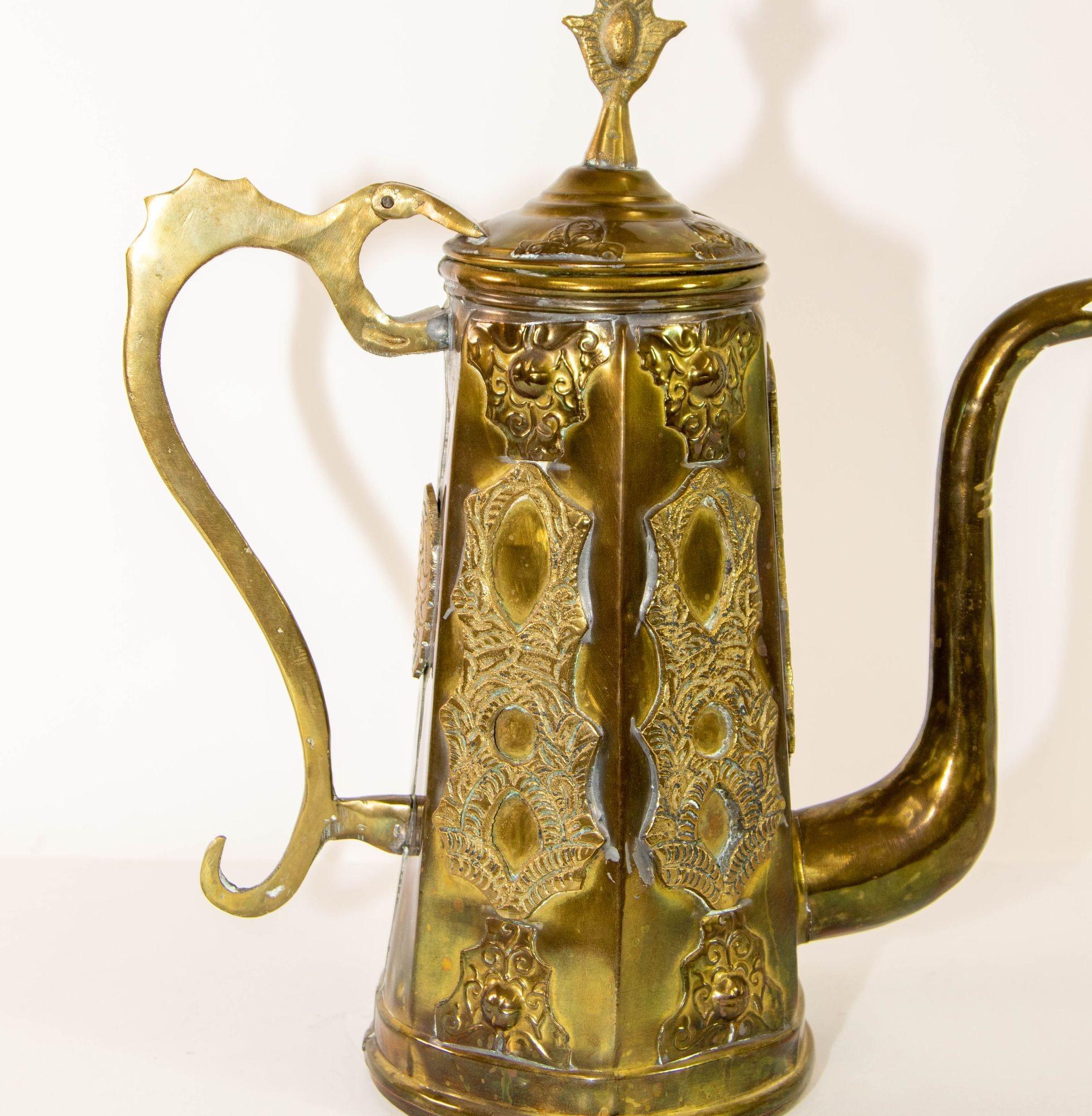 Antique Moroccan Islamic Brass Coffee Pot Dallah For Sale 5