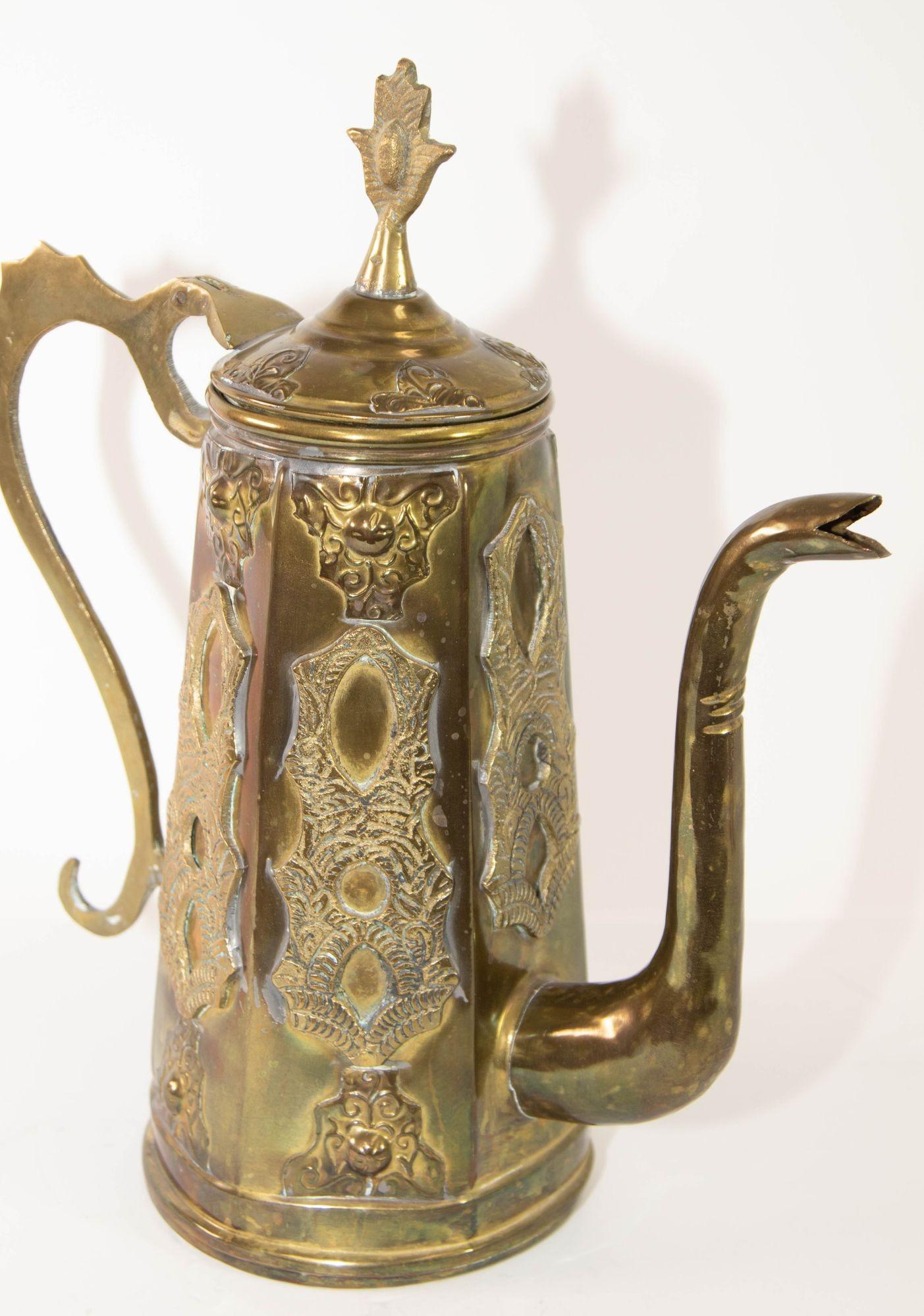 Moorish Antique Moroccan Islamic Brass Coffee Pot Dallah For Sale