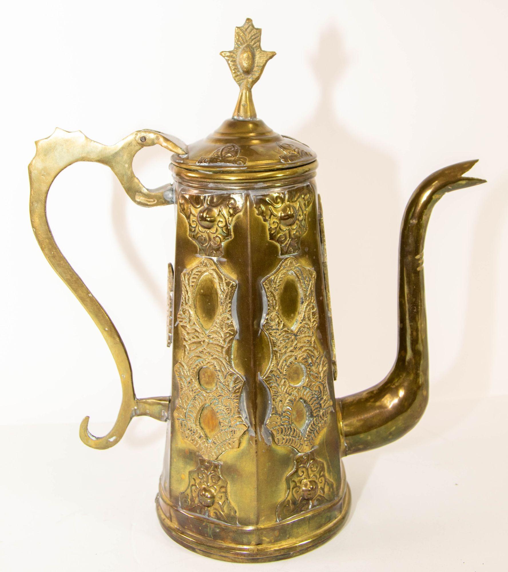 Antique Moroccan Islamic Brass Coffee Pot Dallah For Sale 3