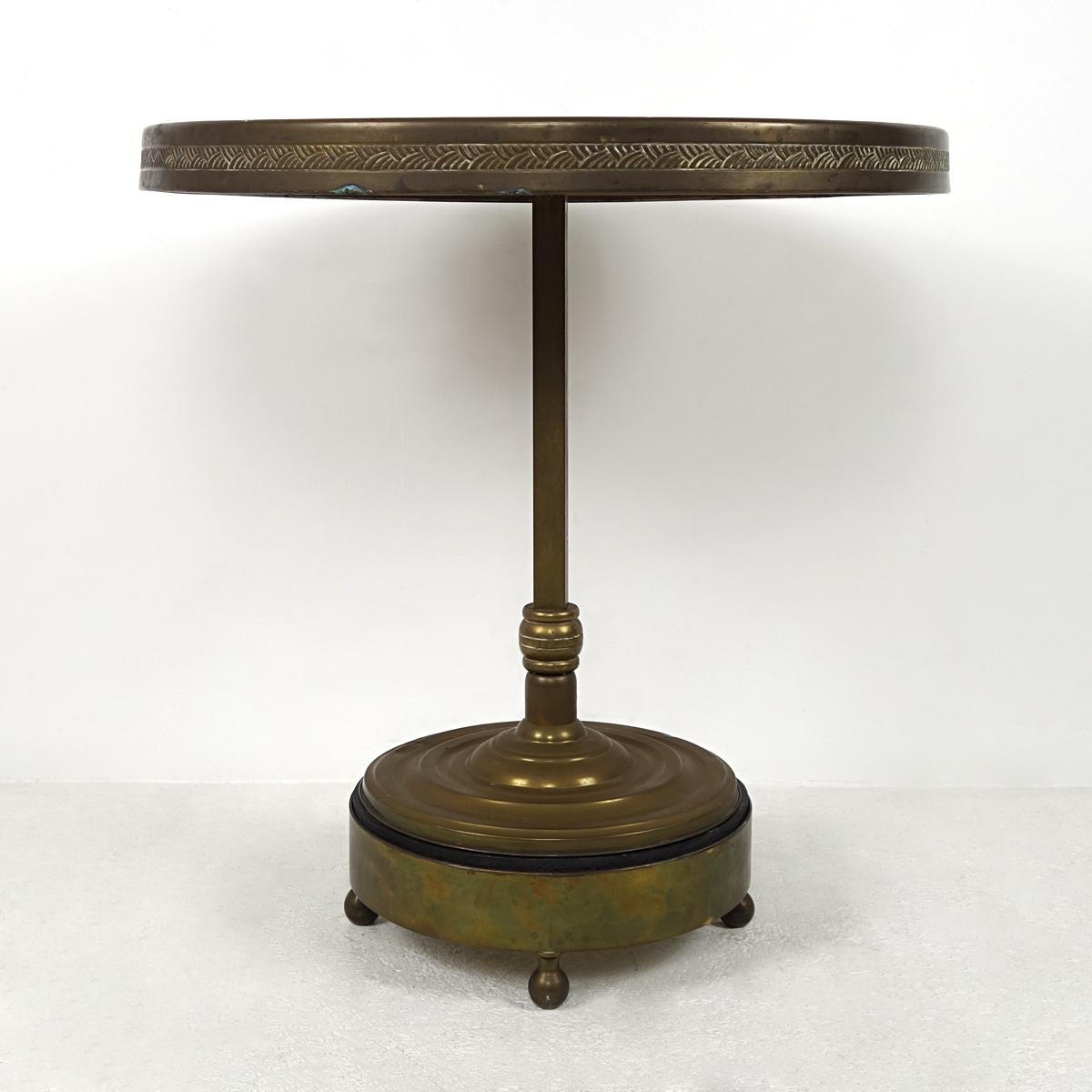 Moorish Antique Moroccan Occasional Table with Hammered and Engraved Copper Top