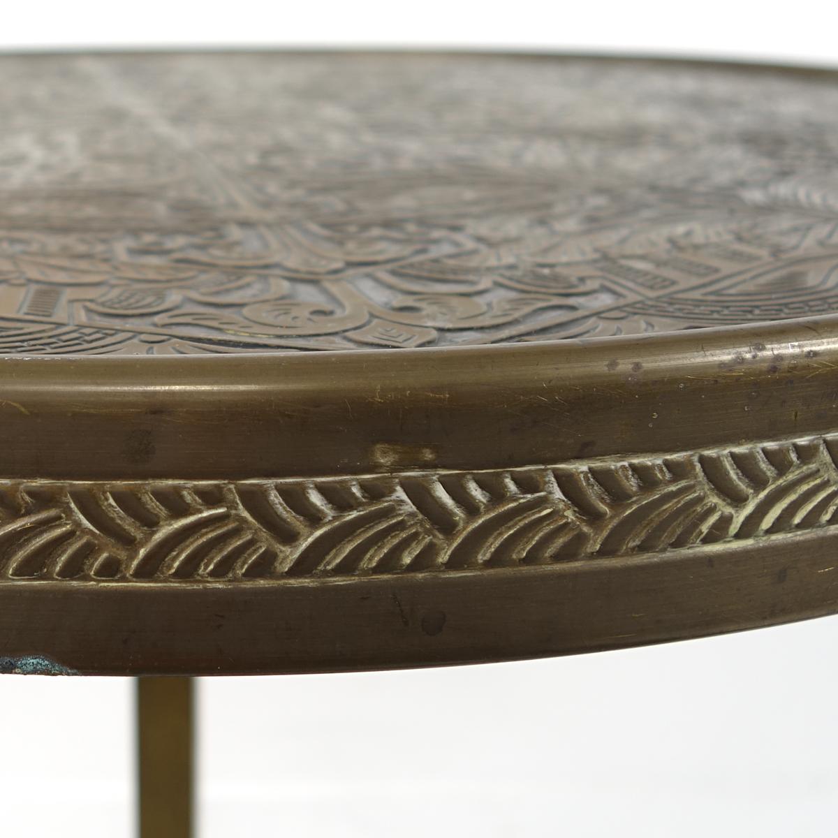 19th Century Antique Moroccan Occasional Table with Hammered and Engraved Copper Top