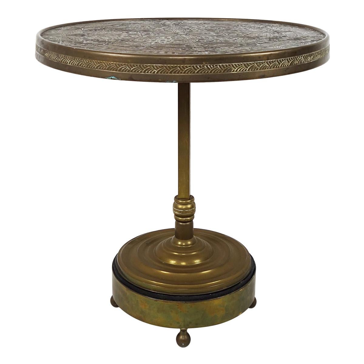 Antique Moroccan Occasional Table with Hammered and Engraved Copper Top