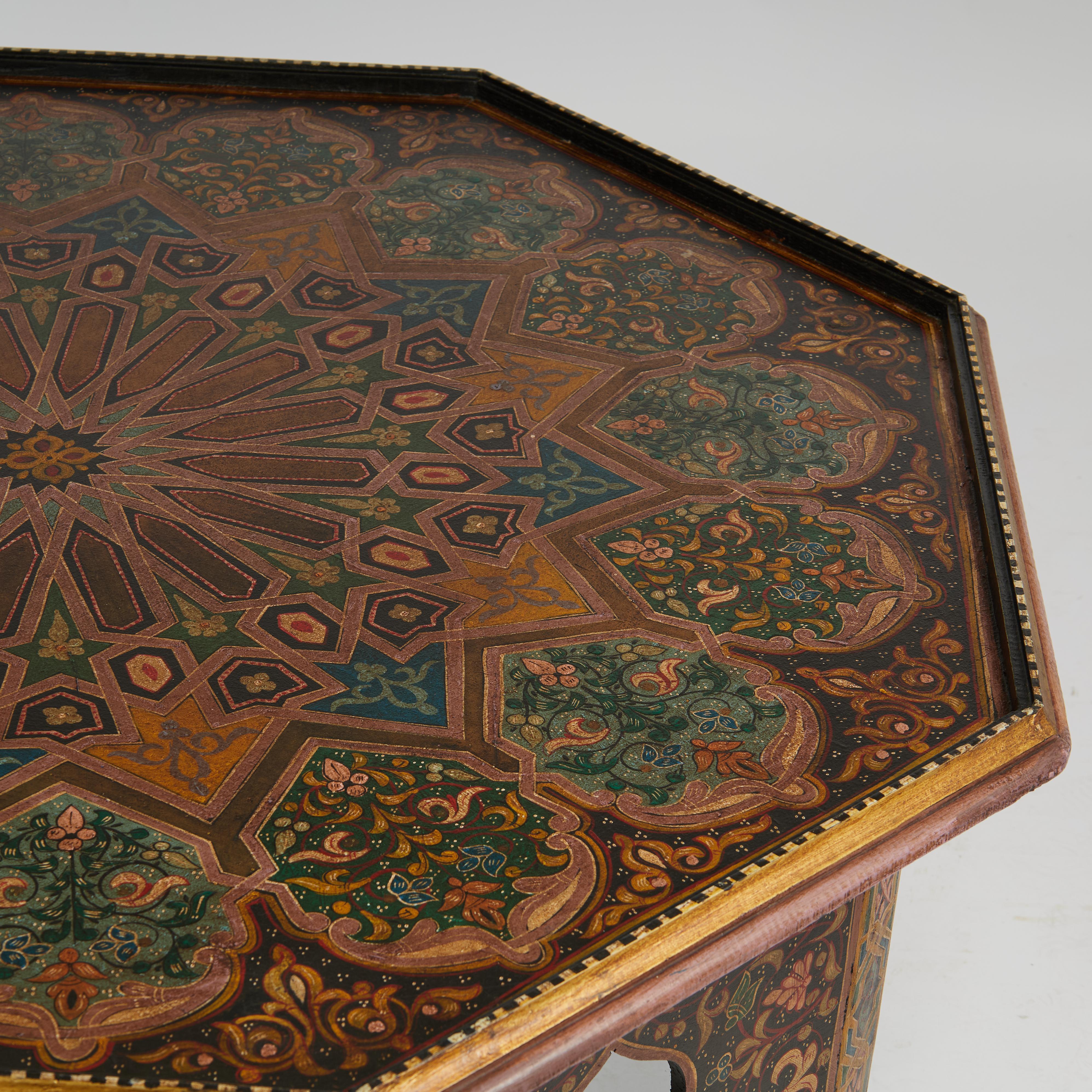 20ième siècle Ancienne table basse octogonale peinte marocaine en vente