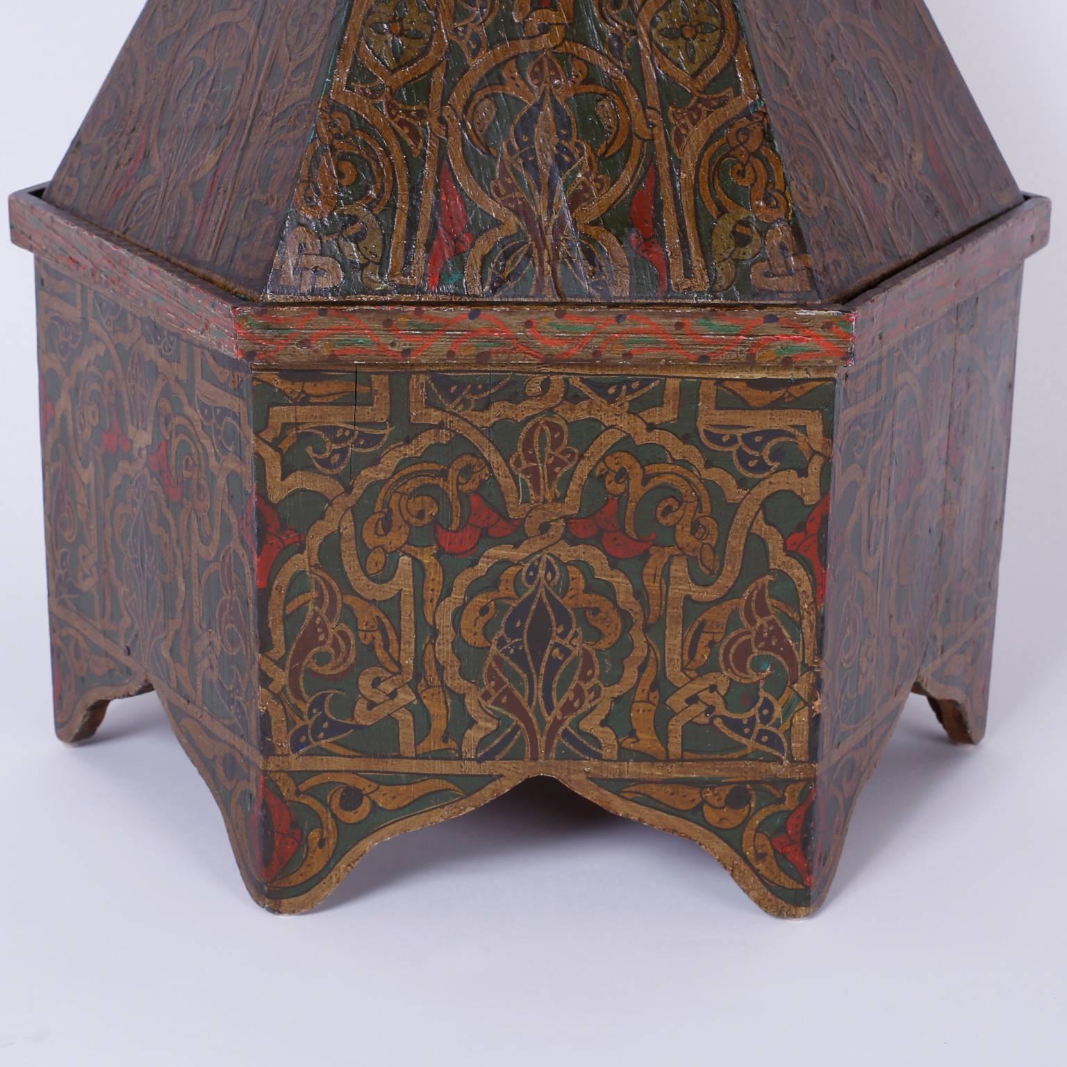 Moorish Antique Moroccan Painted Wood Box For Sale