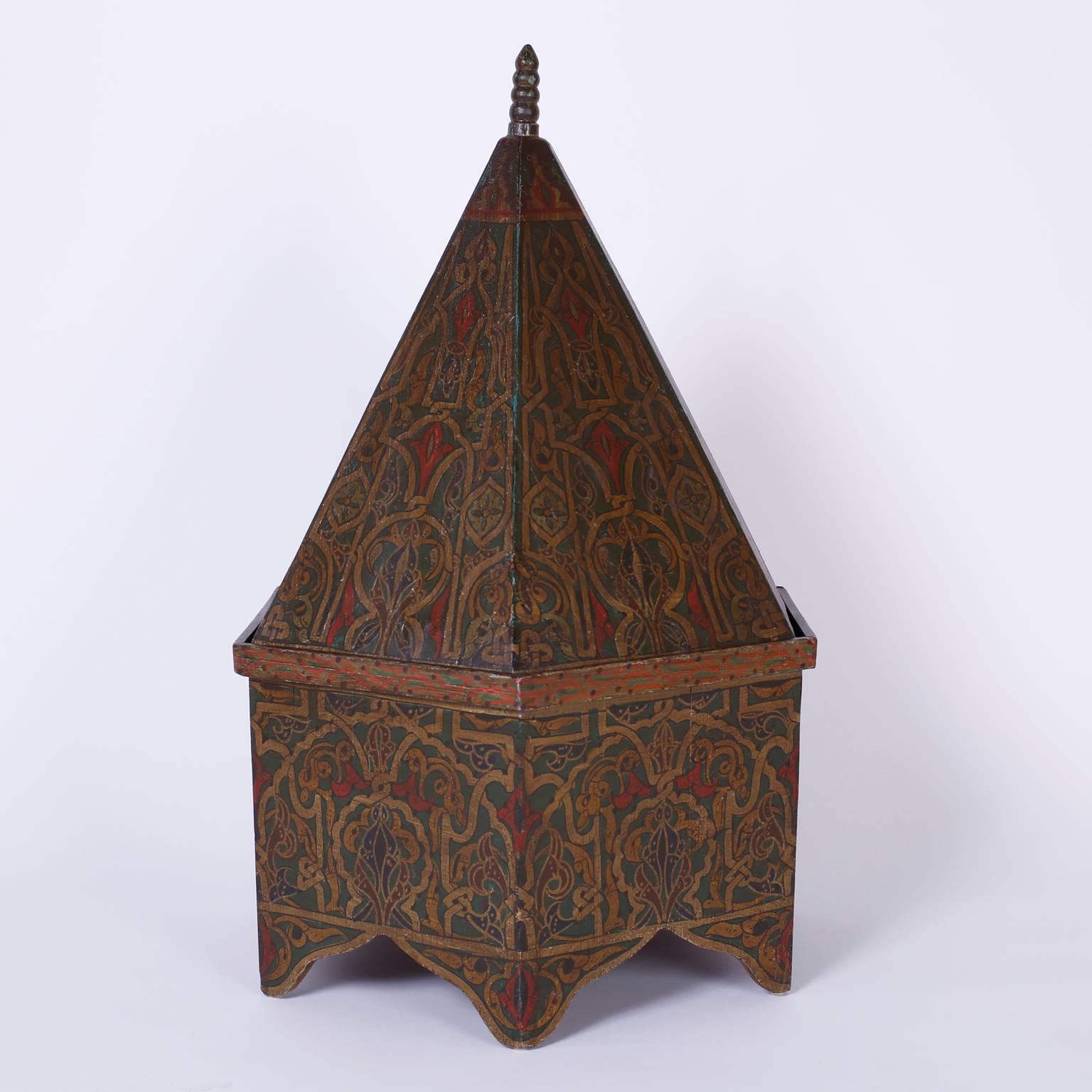 Antique Moroccan Painted Wood Box In Excellent Condition For Sale In Palm Beach, FL