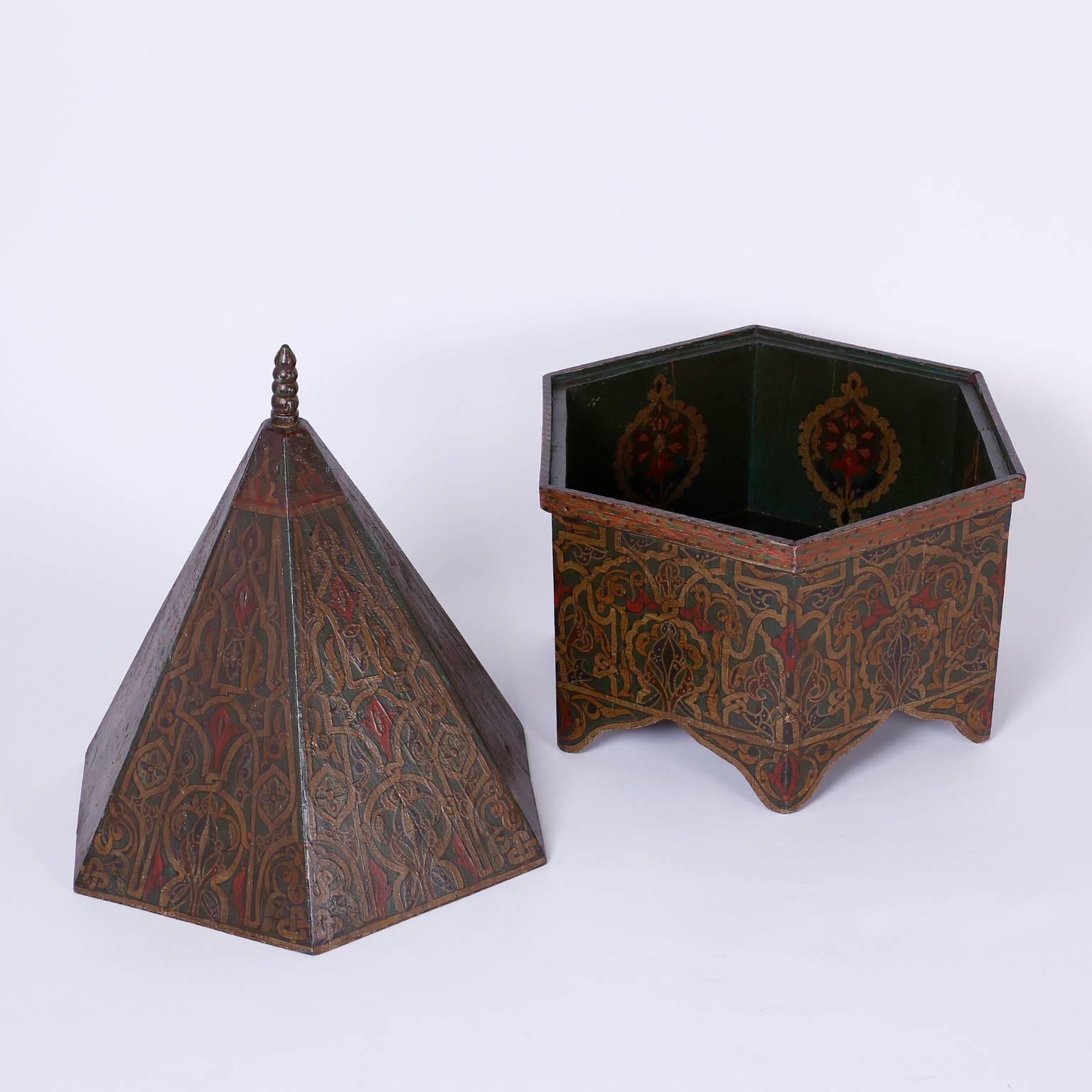 20th Century Antique Moroccan Painted Wood Box For Sale