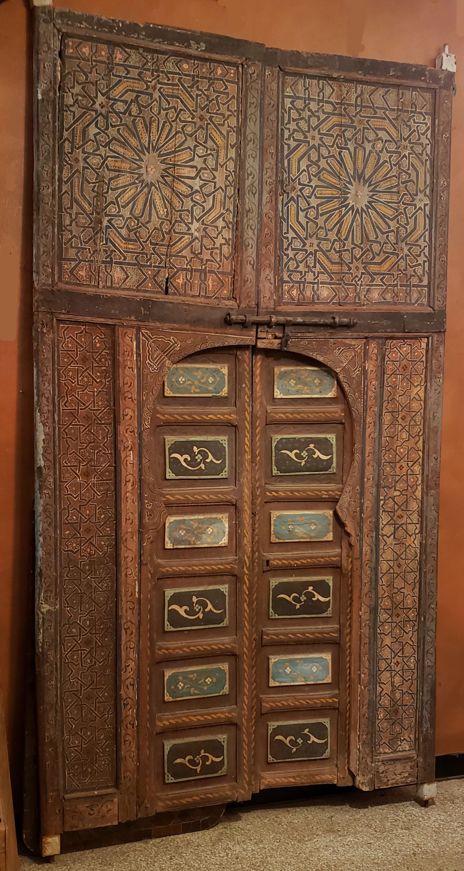 Marrakech Palace Door: 
Very old double panel Moroccan hand painted measuring approximately 103