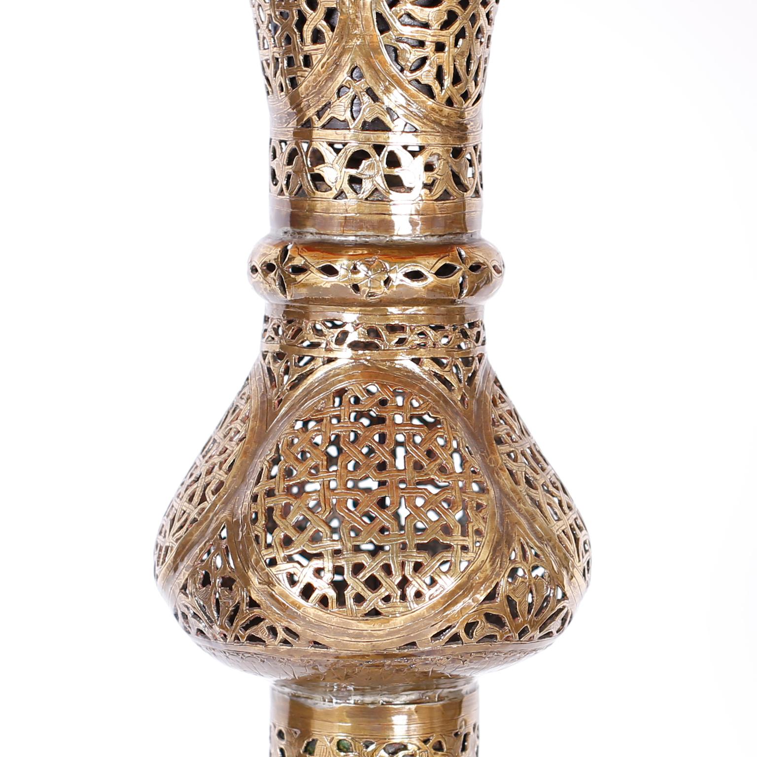 Moorish Antique Moroccan Pierced Brass Floor Lamp