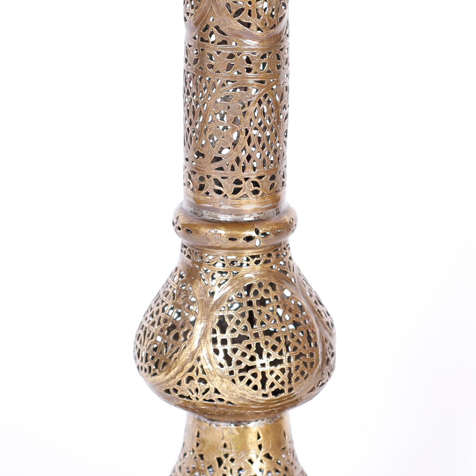 Antique Moroccan Pierced Brass Floor Lamp In Good Condition In Palm Beach, FL