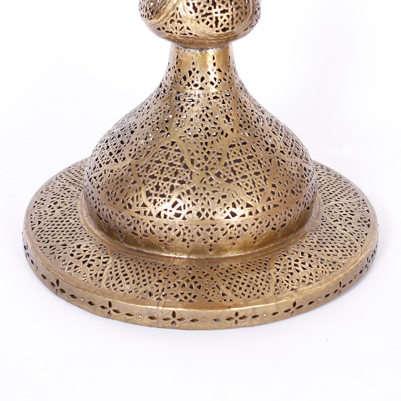 20th Century Antique Moroccan Pierced Brass Floor Lamp
