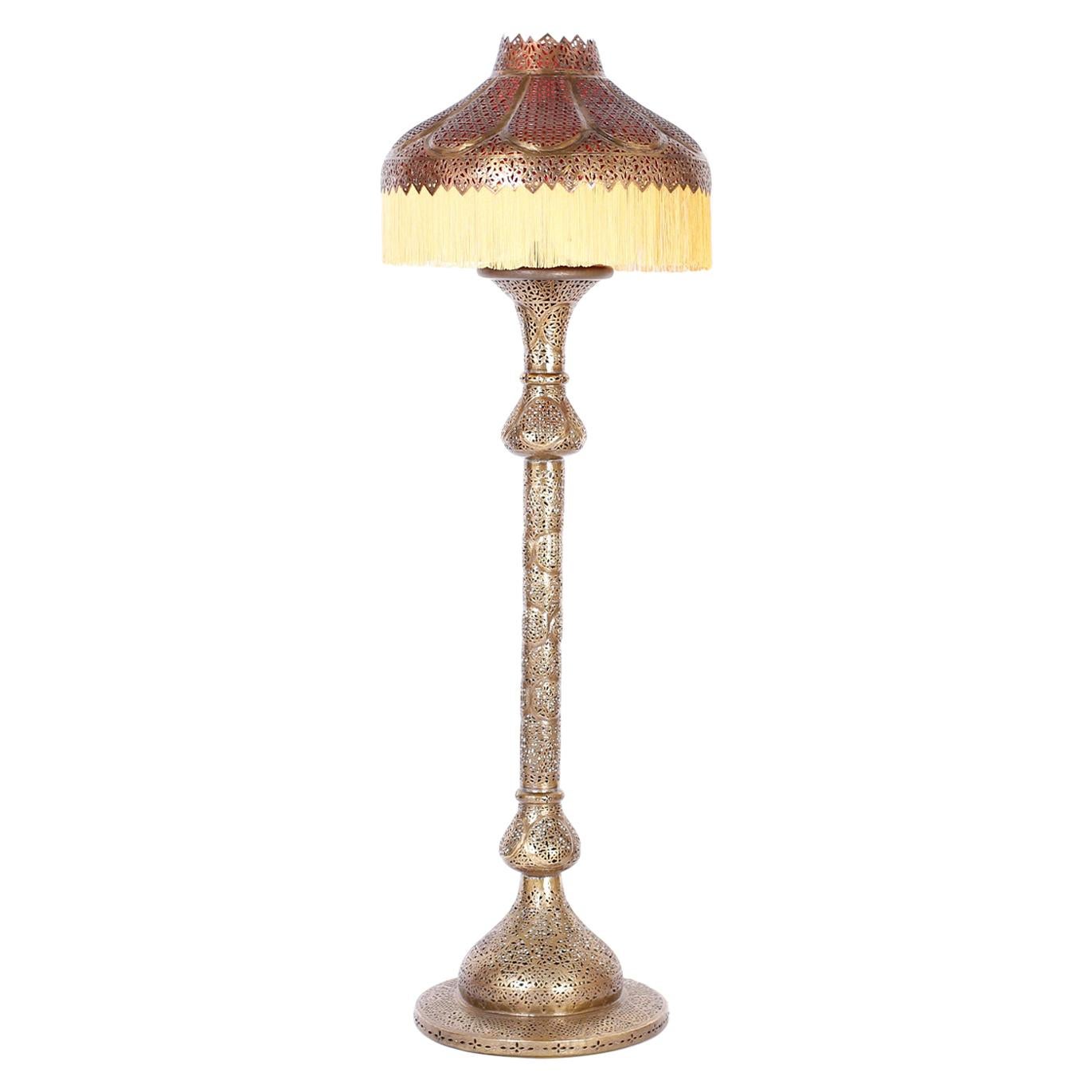 Antique Moroccan Pierced Brass Floor Lamp