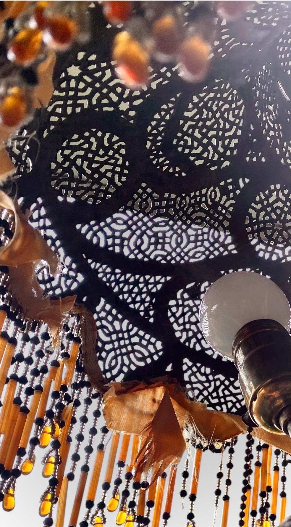 Antique Moroccan Pierced Brass Table Lamp For Sale 7