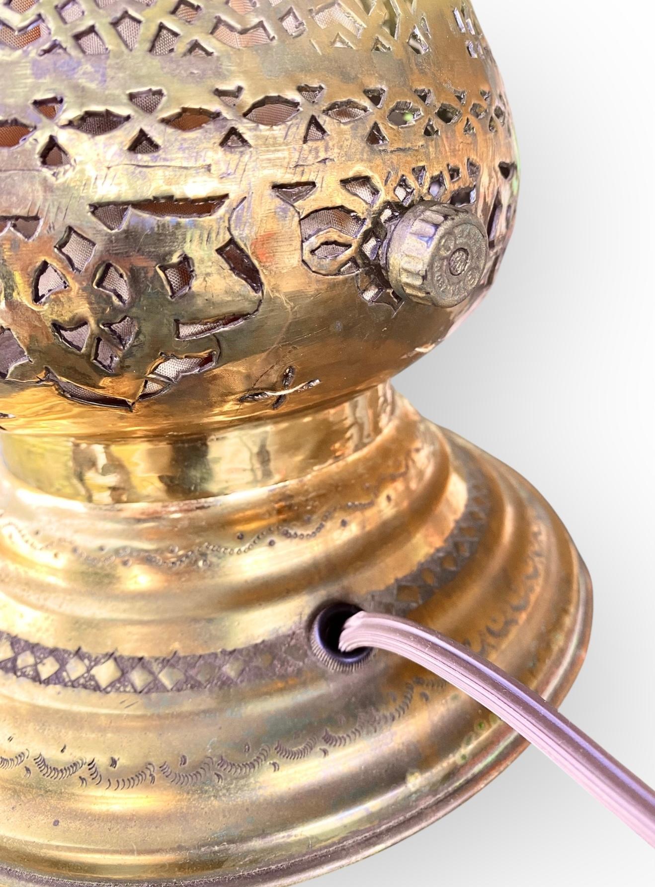 Antique Moroccan Pierced Brass Table Lamp For Sale 8