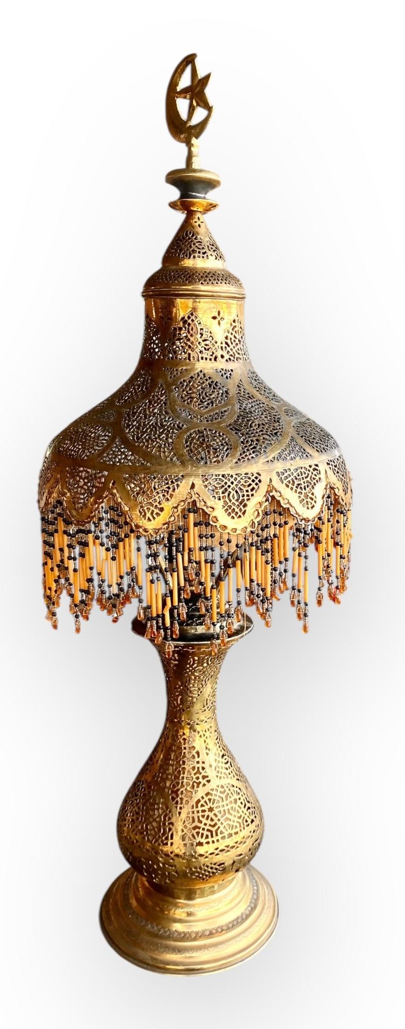 Antique Moroccan Pierced Brass Table Lamp For Sale 9