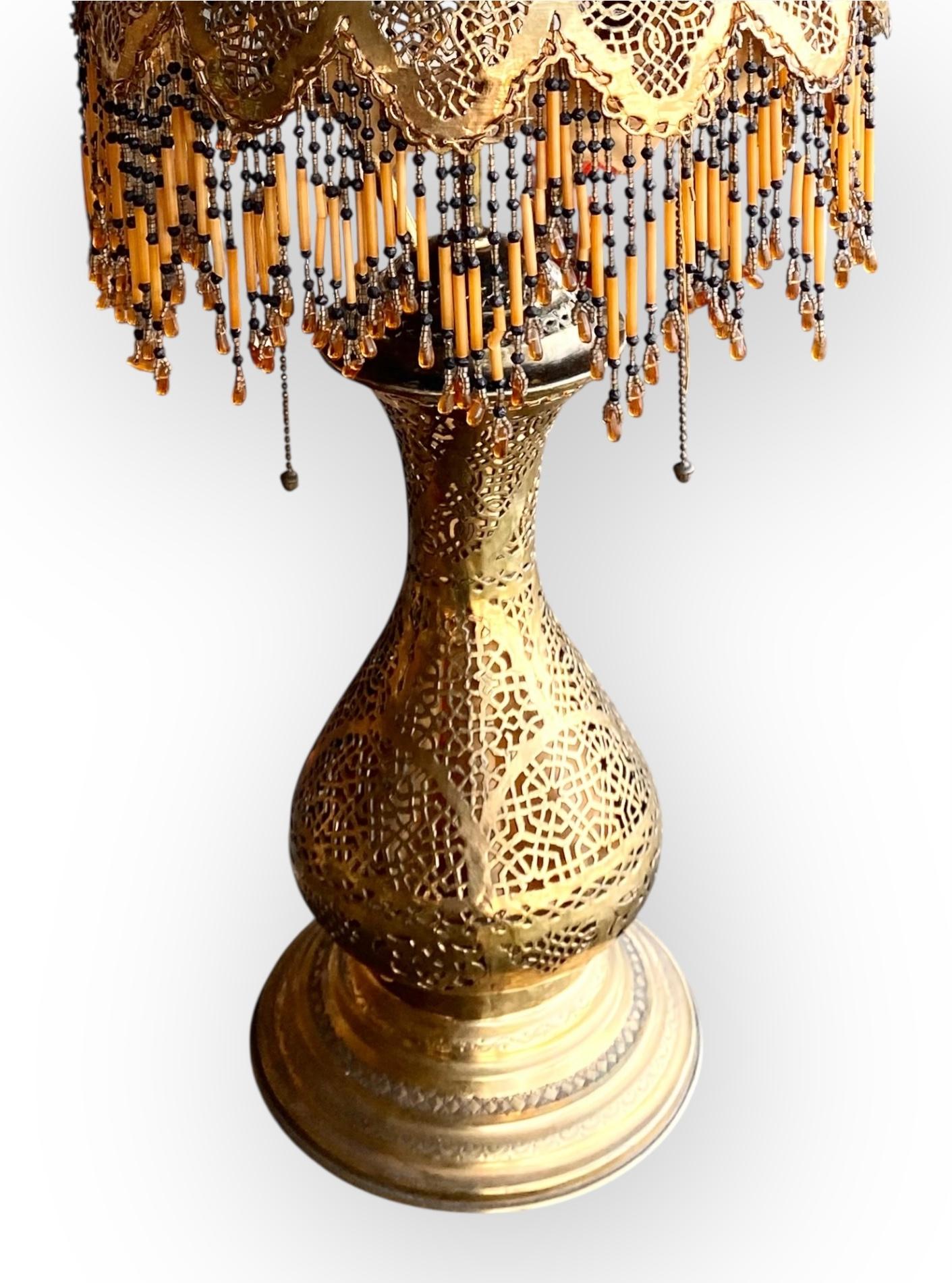 Antique Moroccan Pierced Brass Table Lamp For Sale 12