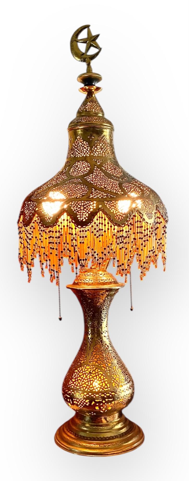 Antique Moroccan Pierced Brass Table Lamp For Sale 1
